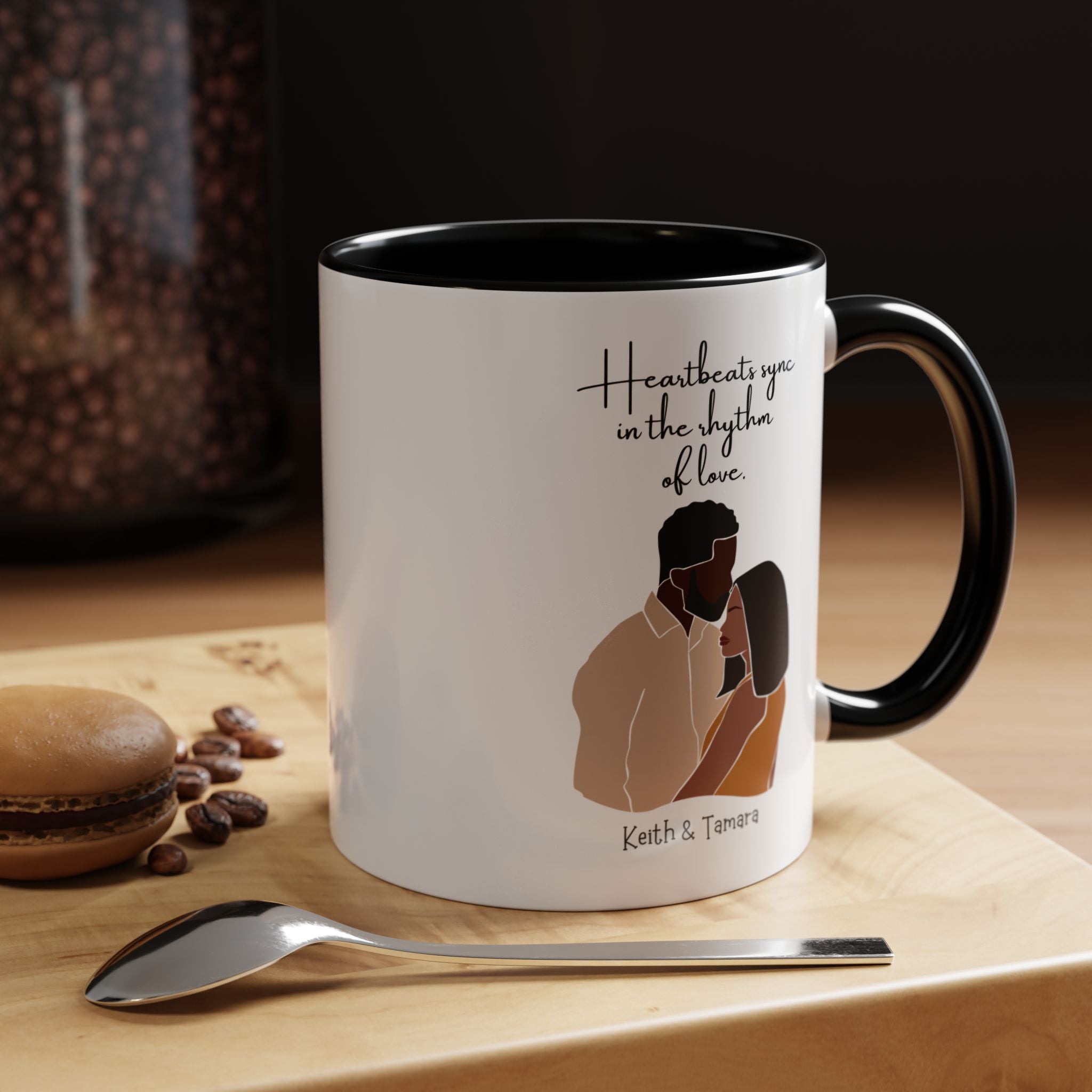 Heartbeats Sync In The Rhythm of Love Black Girl  Personalized  Valentine Cup, Black Cupid, Anniversary  Romantic, V-Day, Couples Gift 11,15