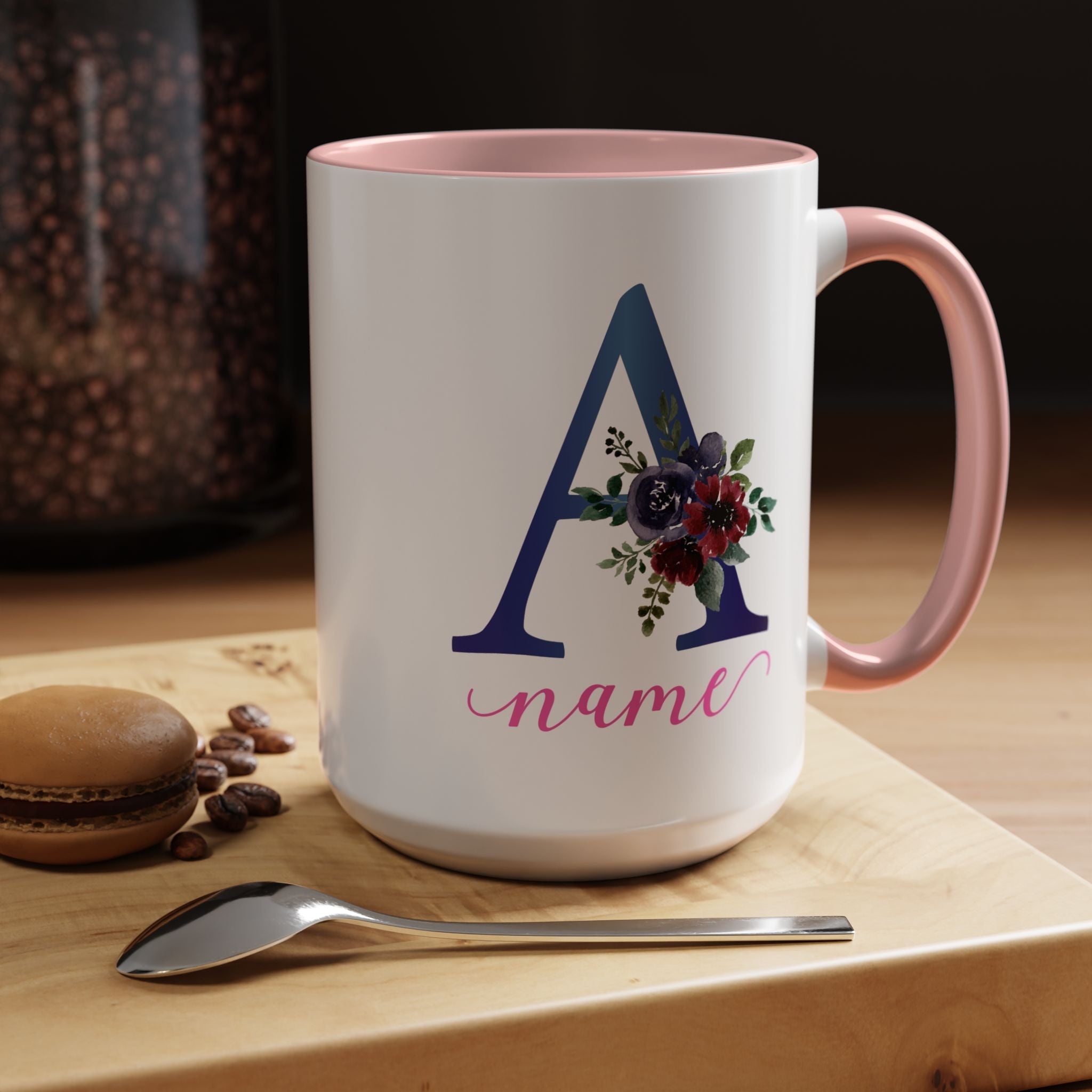 Personalized Floral Initial Coffee Mug for her, Custom Name Mug, Wedding Favor, Unique Home Décor Coffee Cup, Girlfriend Gift, Monogram Mug