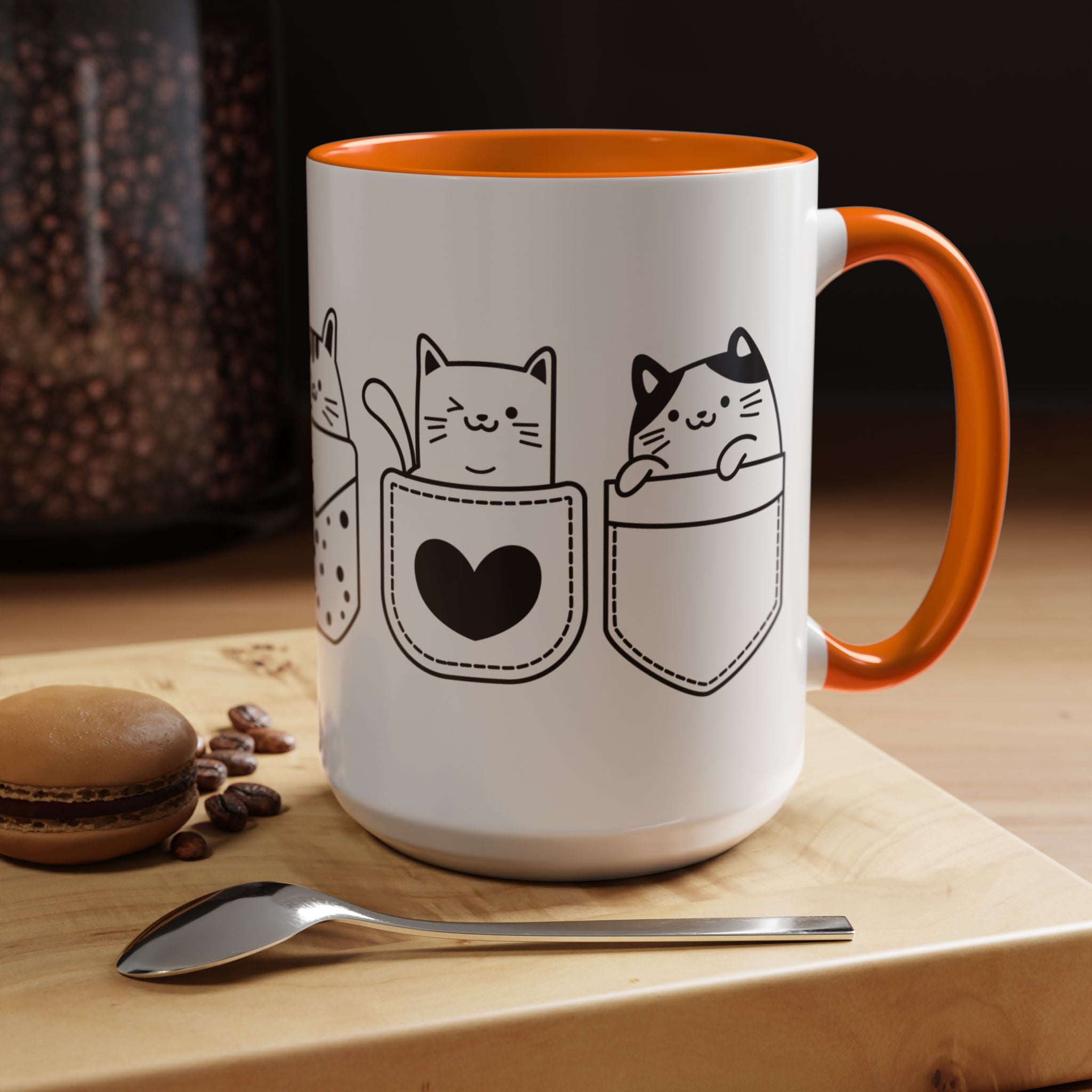 Funny Coffee Mug, Personalized Mug, Pocket Full Of Cats Accent Cup (11, 15oz), Gift Under 20, White Elephant, Cat & pet lover gift
