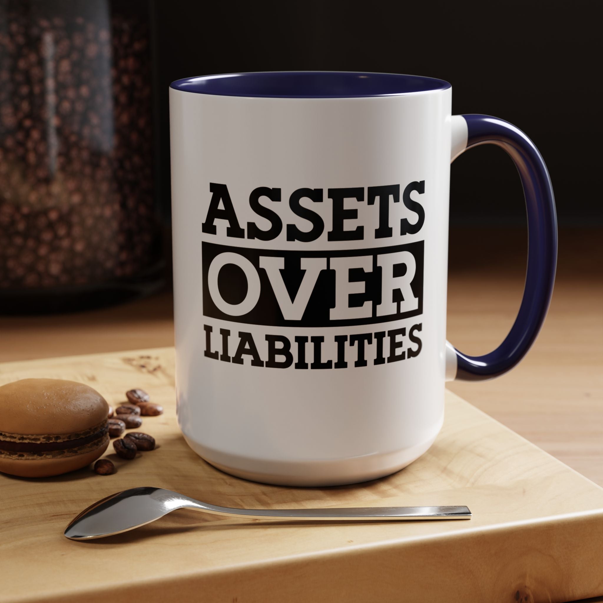 Funny Coffee Mug, Personalized Mug, Assets Over Liabilities Accent Coffee Cup (11, 15oz), Gift Under 20, White Elephant, CPA, Accountant Cup