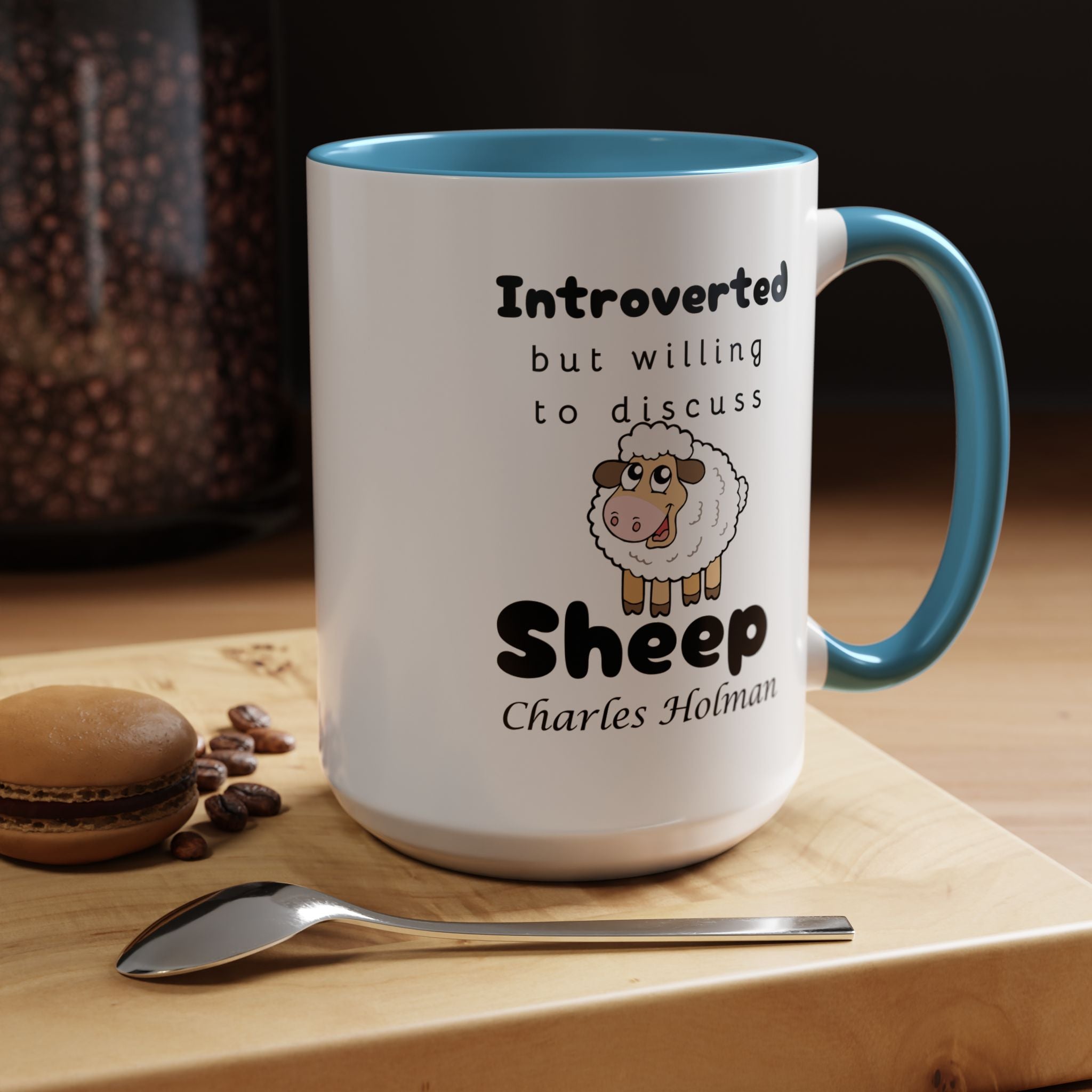 Funny Coffee Mug, Introverted But Willing To Discuss Sheep Personalized Accent Coffee Mug (11 and 15oz)