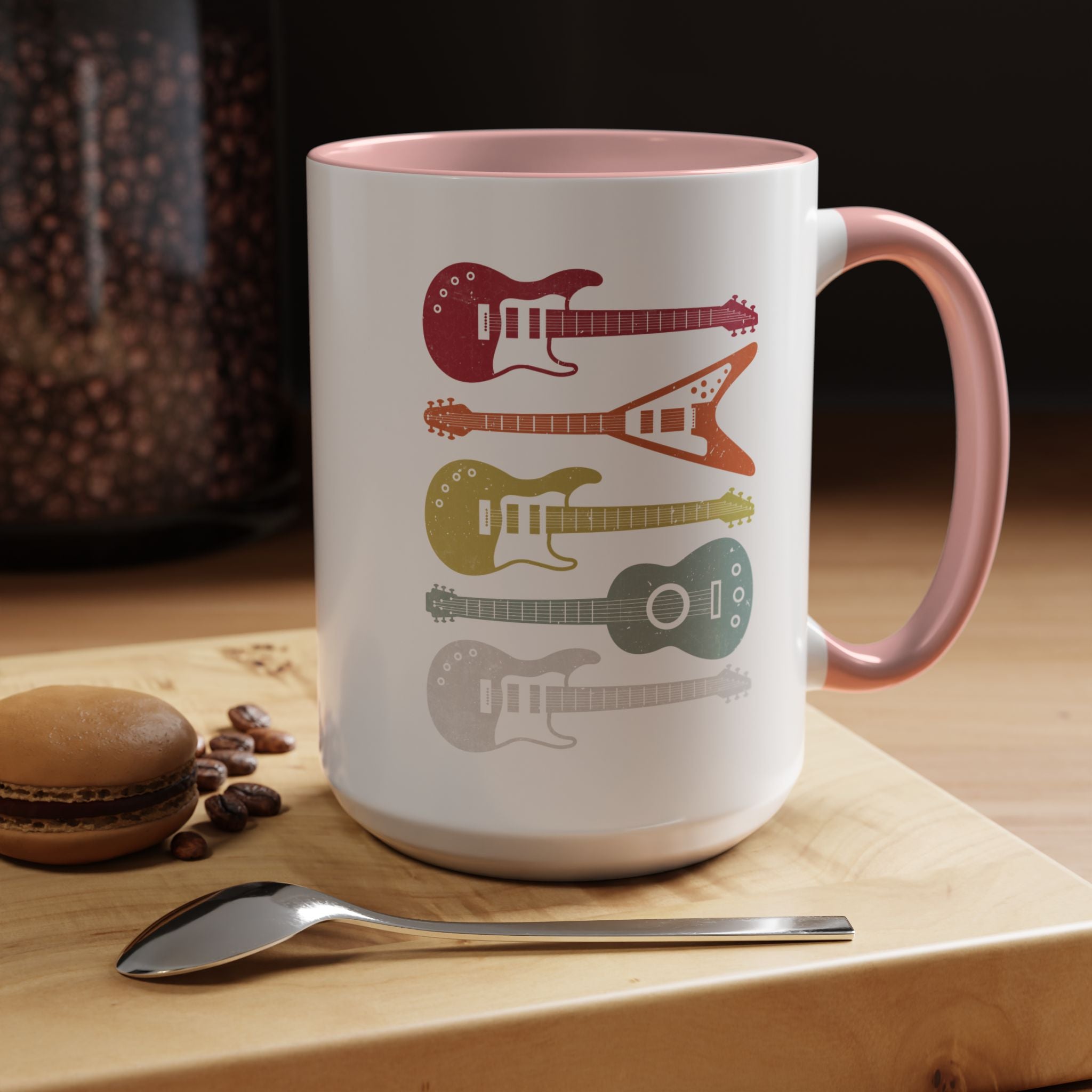 Personalized Mug, Retro Guitars, Music Lover Accent Cup (11, 15oz), Gift Under 20, White Elephant gift