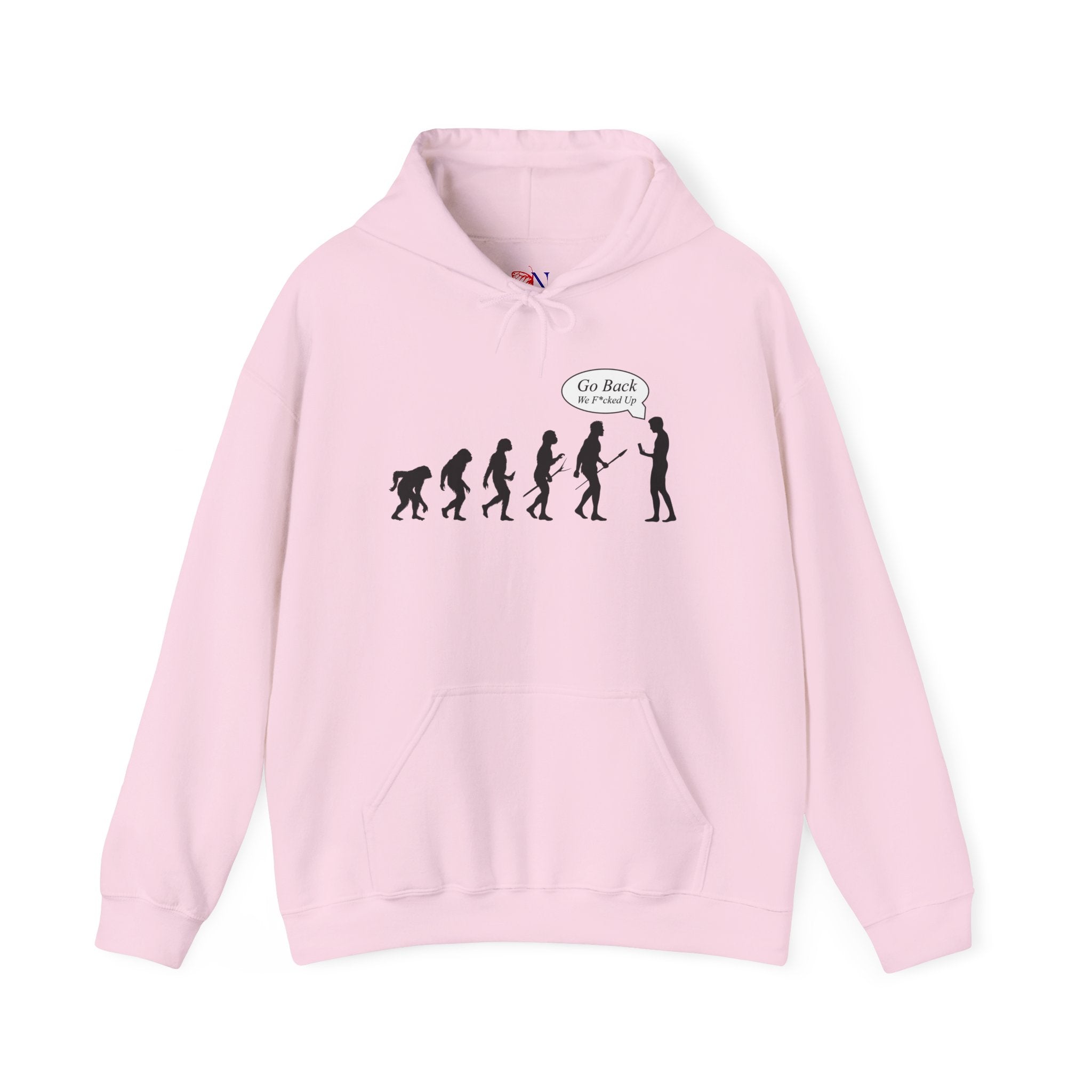 Evolution Graphic Hoodie – "Go Back" Satirical Evolution Sweatshirt