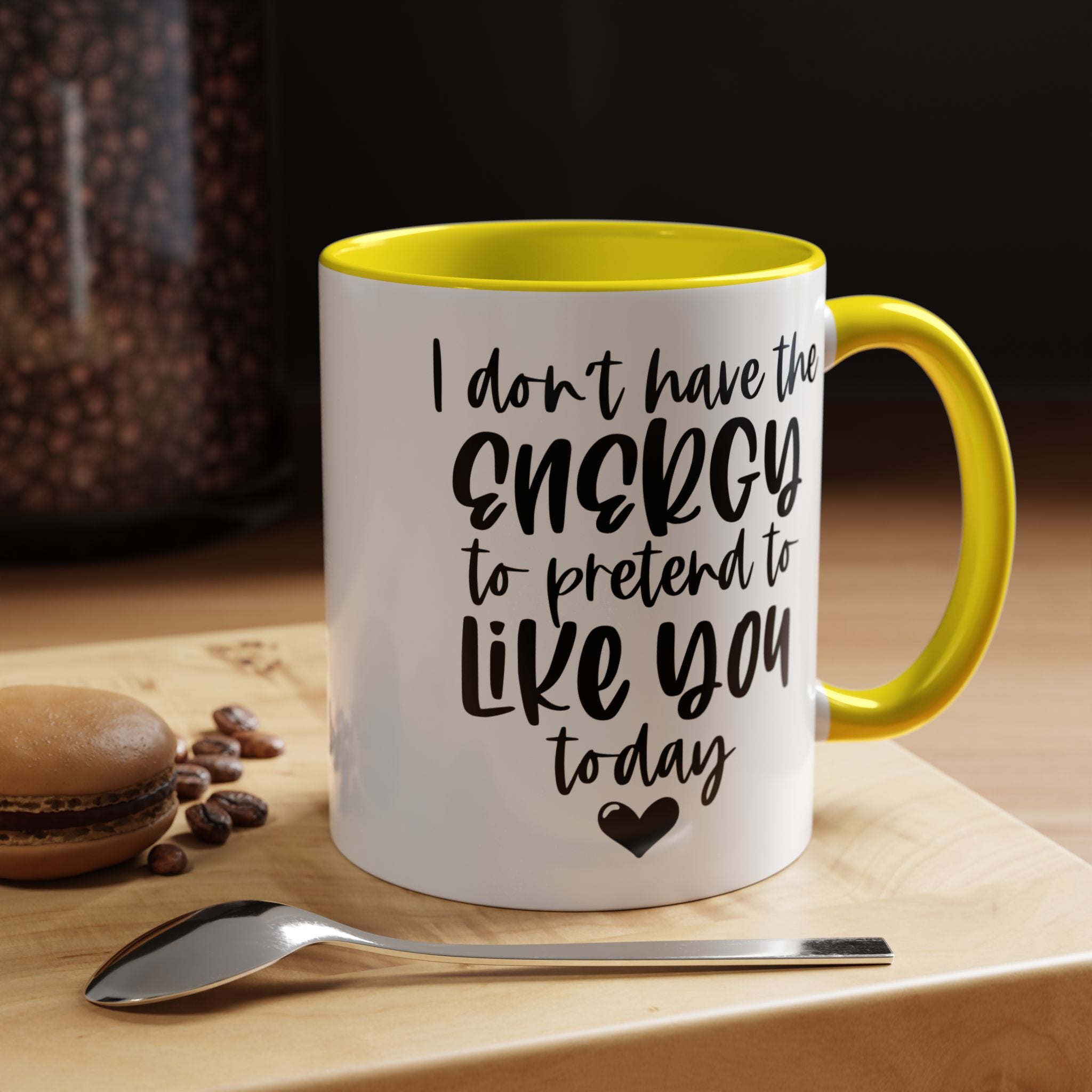 Funny Coffee Mug, Personalized Mug, I Don't Have The Energy To Pretend To Like You Accent Cup (11, 15oz), Gift Under 20, White Elephant