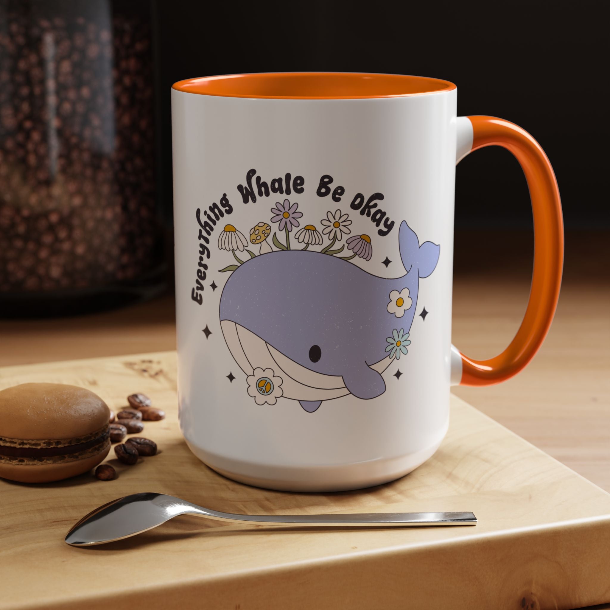 Funny Coffee Mug, Personalized Mug, Cute Whale Cup Everything Whale Be Okay Accent Cup (11, 15oz), Gift Under 20, White Elephant gift