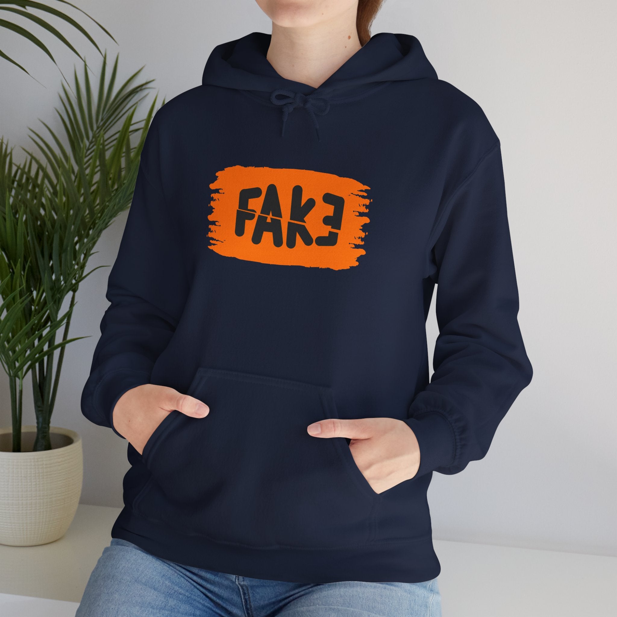 FAKE Orange Brushstroke Hoodie — Graphic Statement Pullover