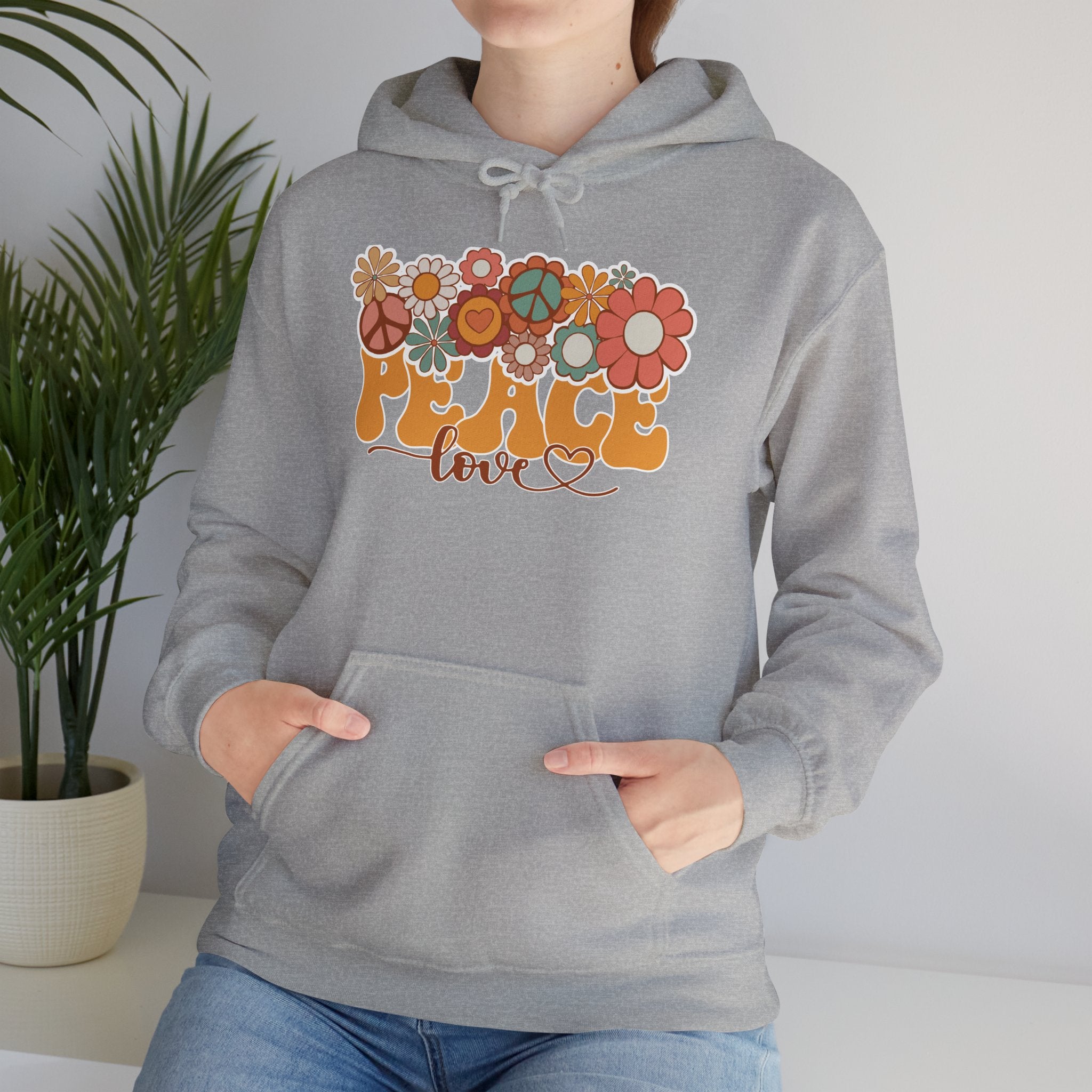 Hoodie — Retro 'Peace & Love' Floral Graphic Hoodie