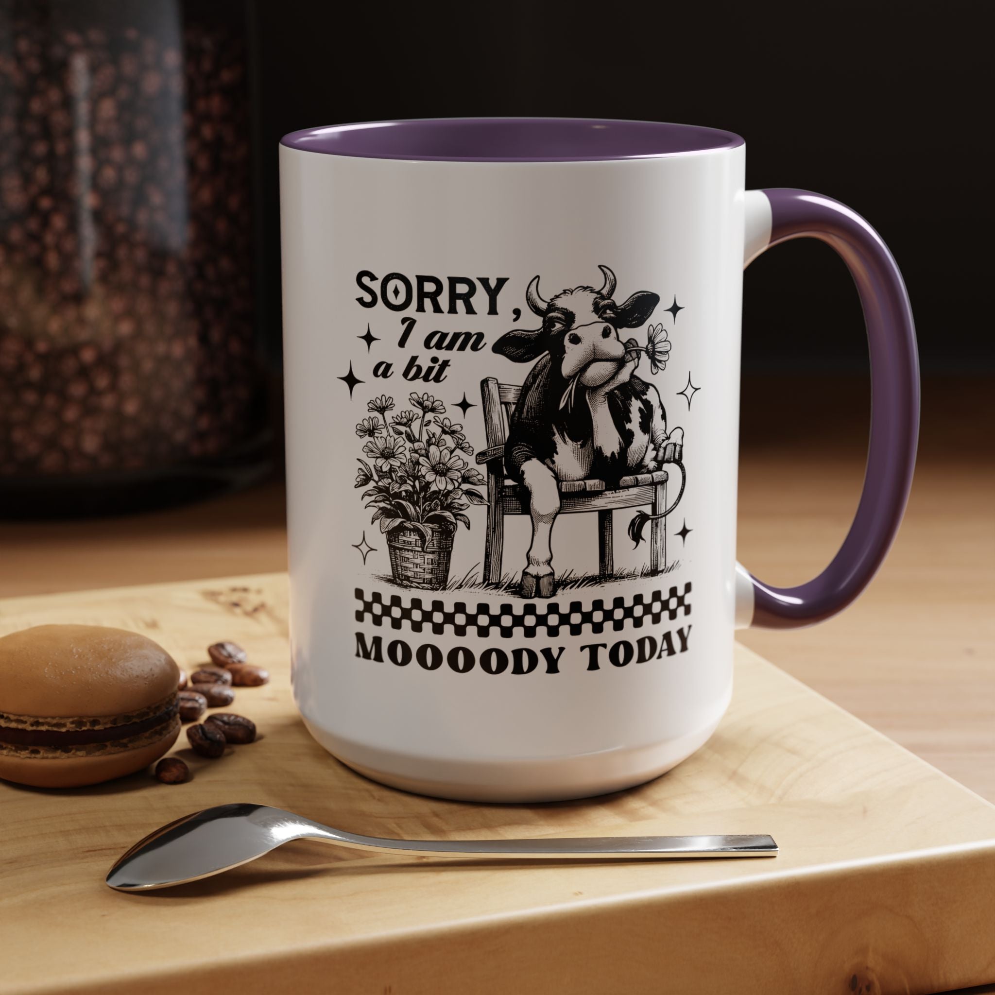 Funny Coffee Mug, Personalized Mug, Sorry I am A Bit Moody Today,  Accent Cup (11, 15oz), Gift Under 20, White Elephant, Cow Farm Lover Cup