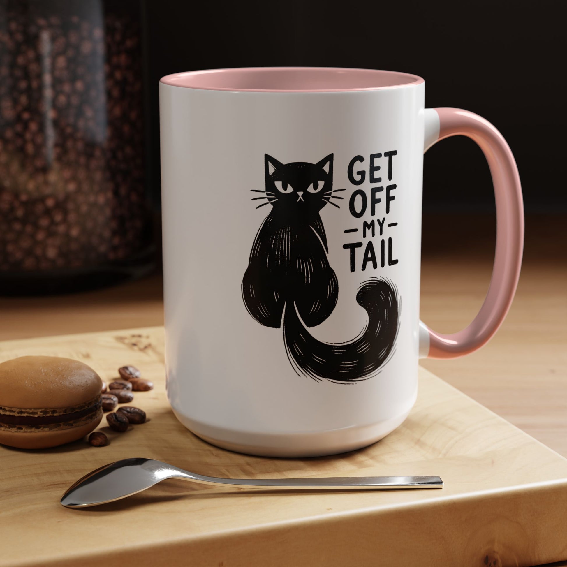 Get Off My Tail Cat , Sarcastic Tea Cup Mug Lifestyle Mockup | Nutty Designs