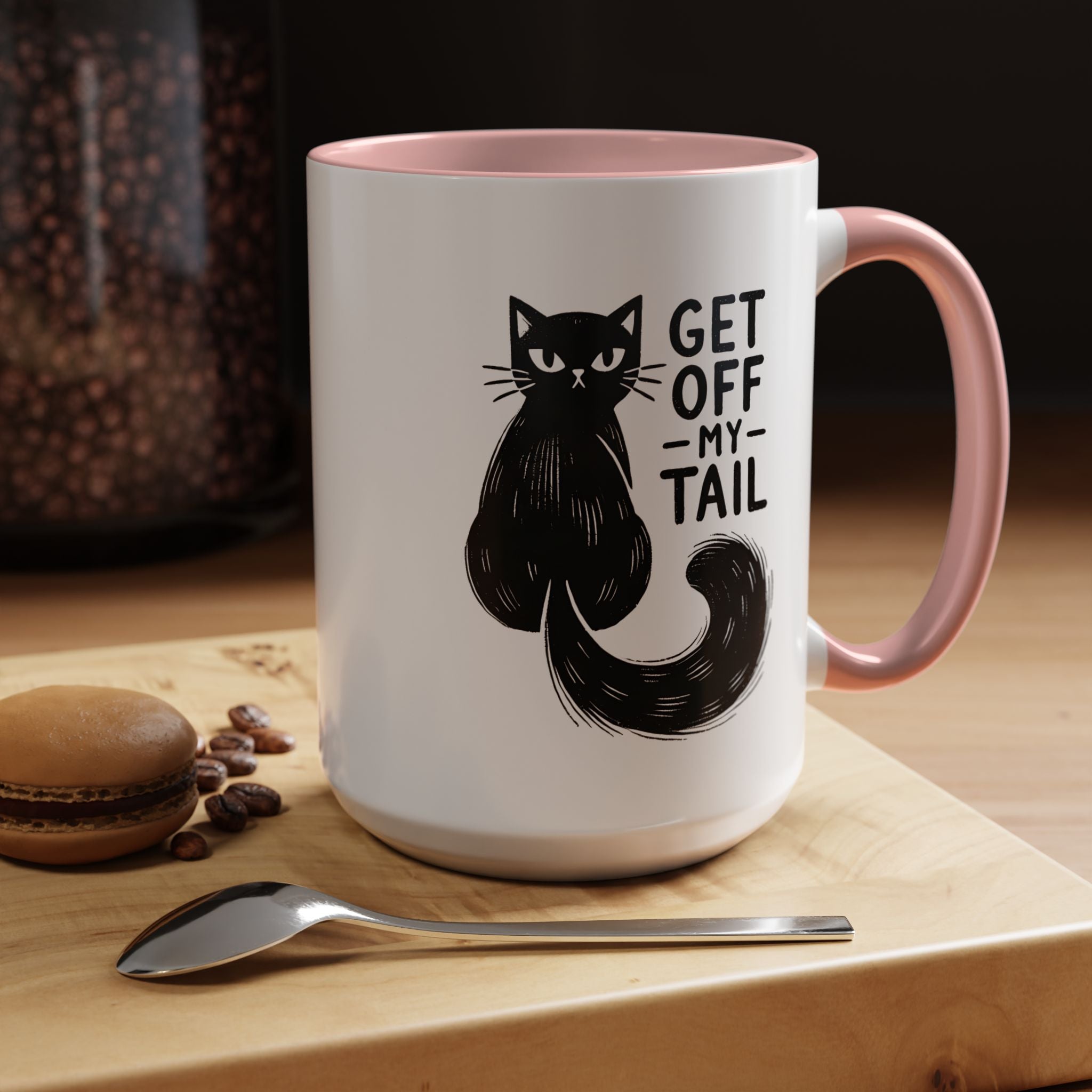 Get Off My Tail Cat , Sarcastic Tea Cup Mug Lifestyle Mockup | Nutty Designs
