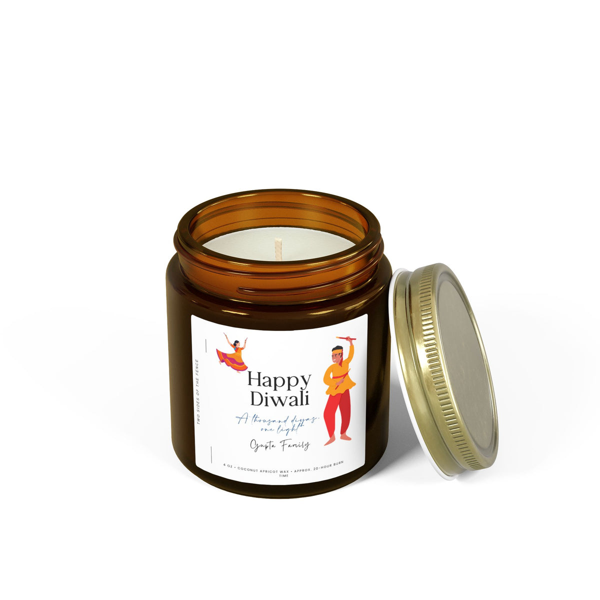 Personalized Diwali Candle — Dancing Couple I, 4 oz or 9 oz