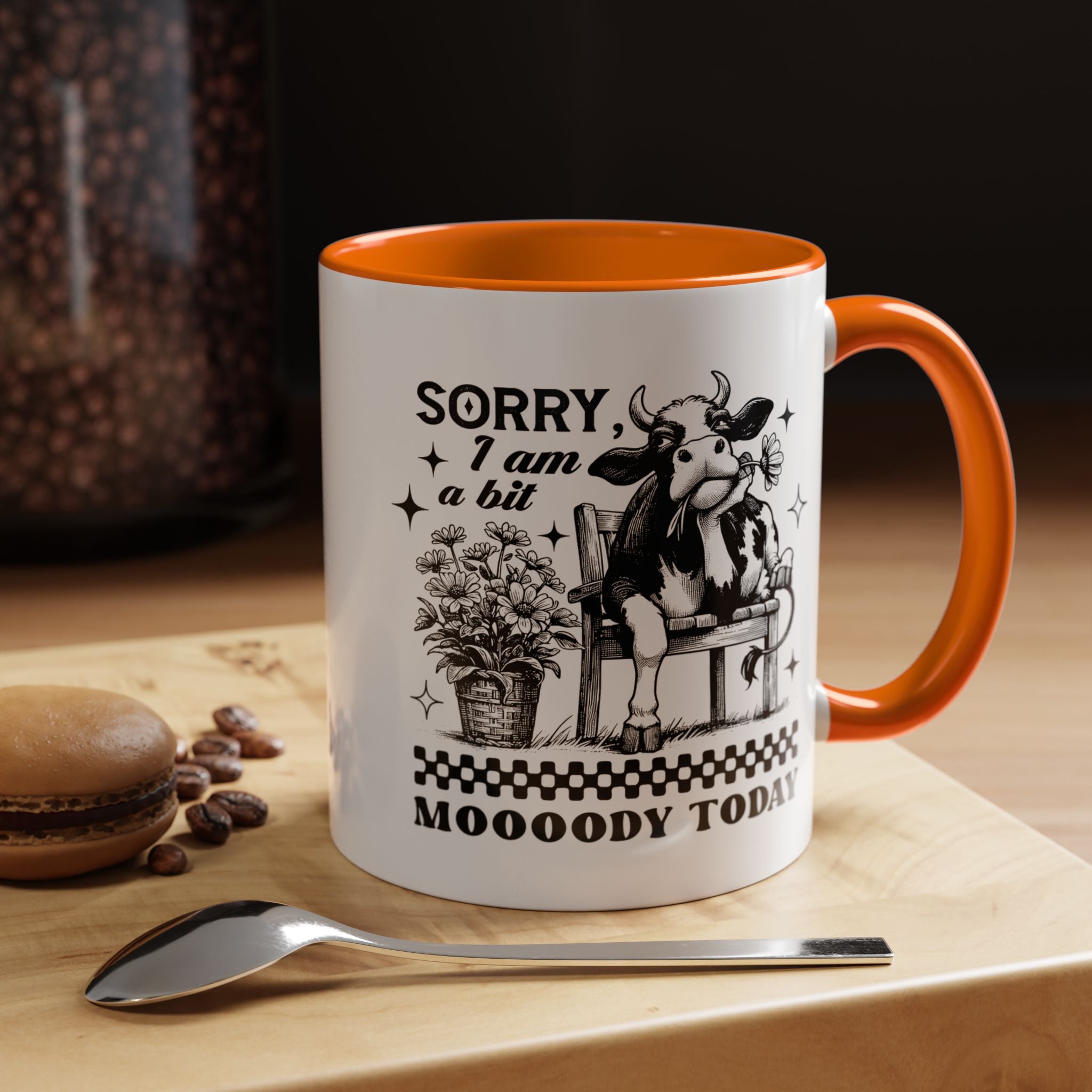 Funny Coffee Mug, Personalized Mug, Sorry I am A Bit Moody Today,  Accent Cup (11, 15oz), Gift Under 20, White Elephant, Cow Farm Lover Cup