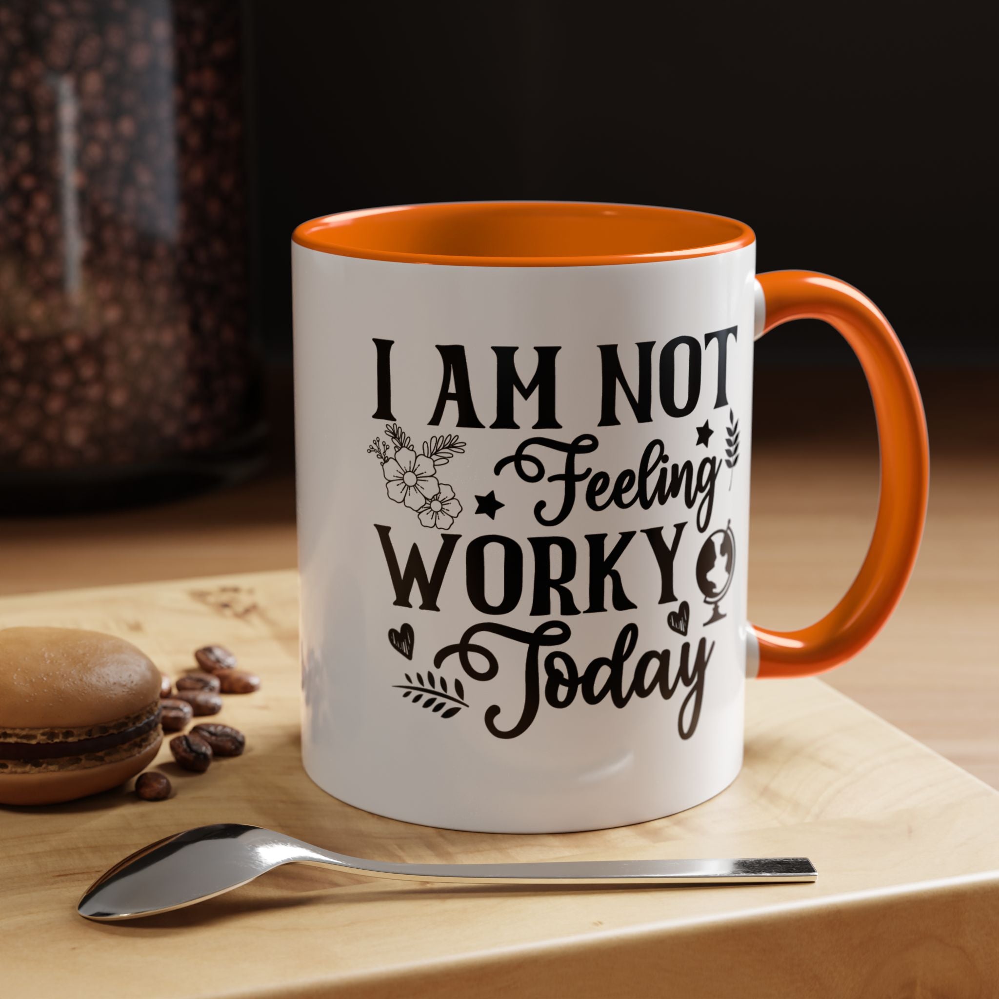 Funny Coffee Mug, Personalized Mug, I am Not Feeling Worky Today, Accent Cup (11, 15oz), Gift Under 20, White Elephant Gift