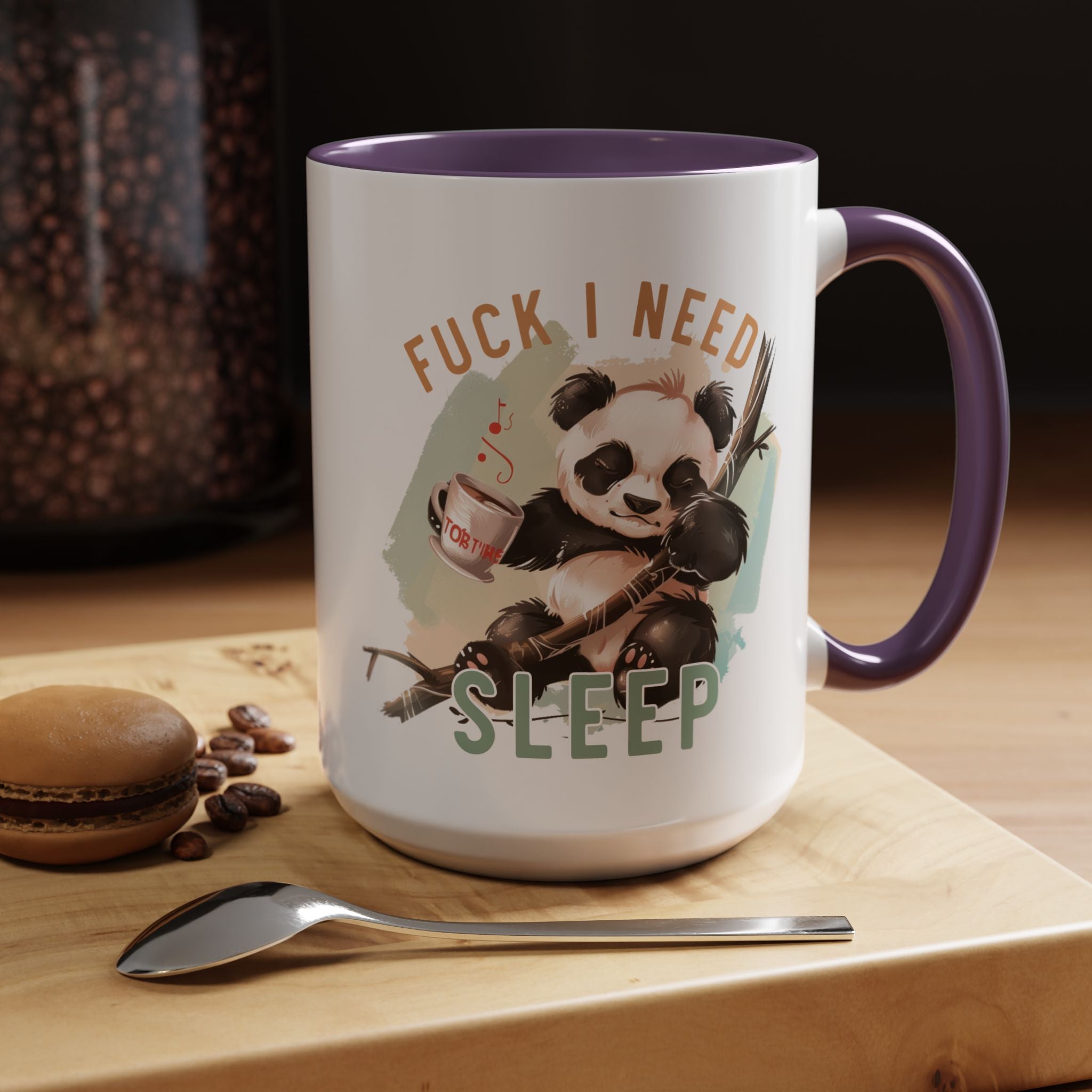 Funny Coffee Mug, Personalized Mug, Cute Panda Fuck I Need Sleep Accent Cup (11, 15oz), Gift Under 20, White Elephant gift