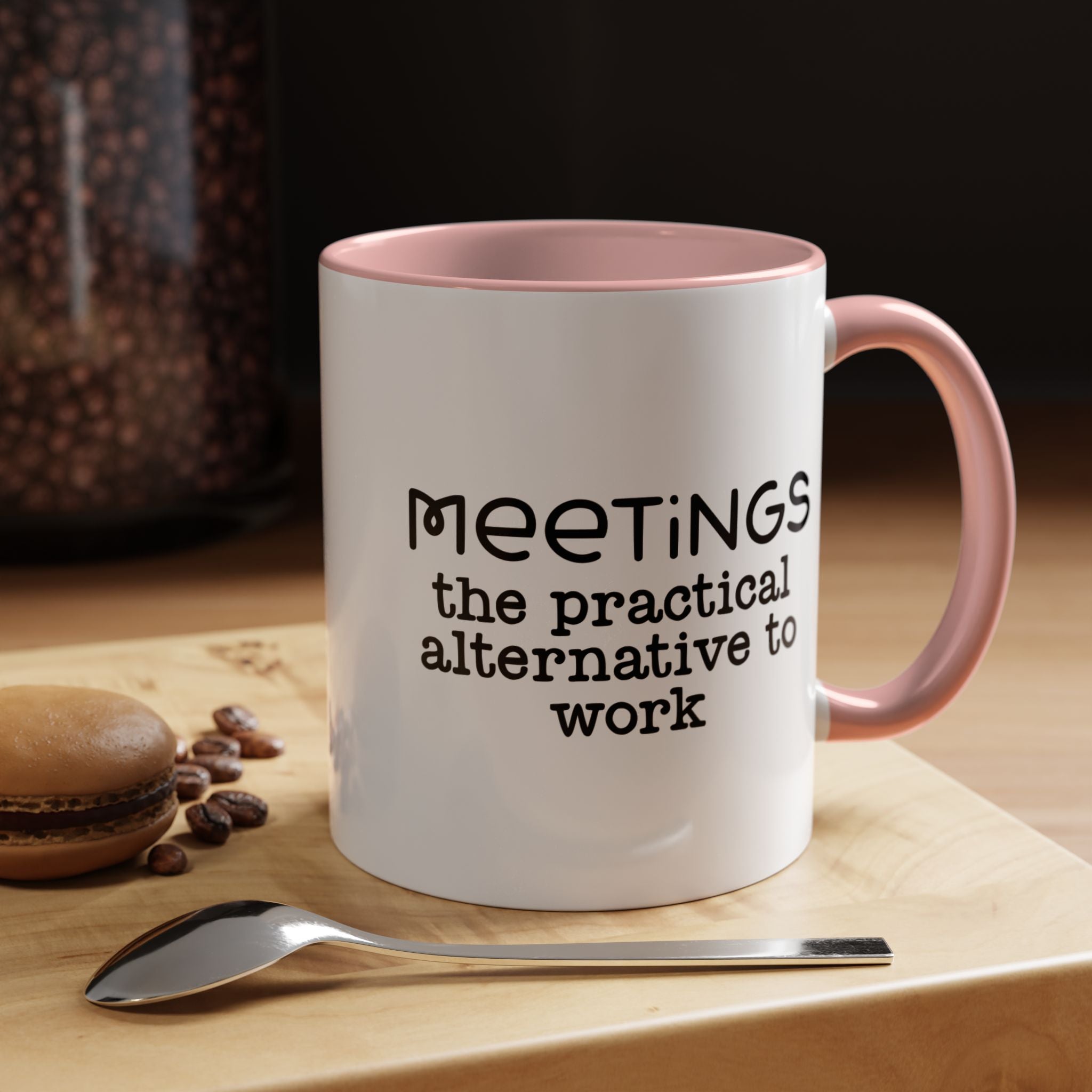 Funny Coffee Mug, Personalized Mug, Meetings The Practical Alternative To Work Accent Cup (11, 15oz), Gift Under 20, White Elephant gift
