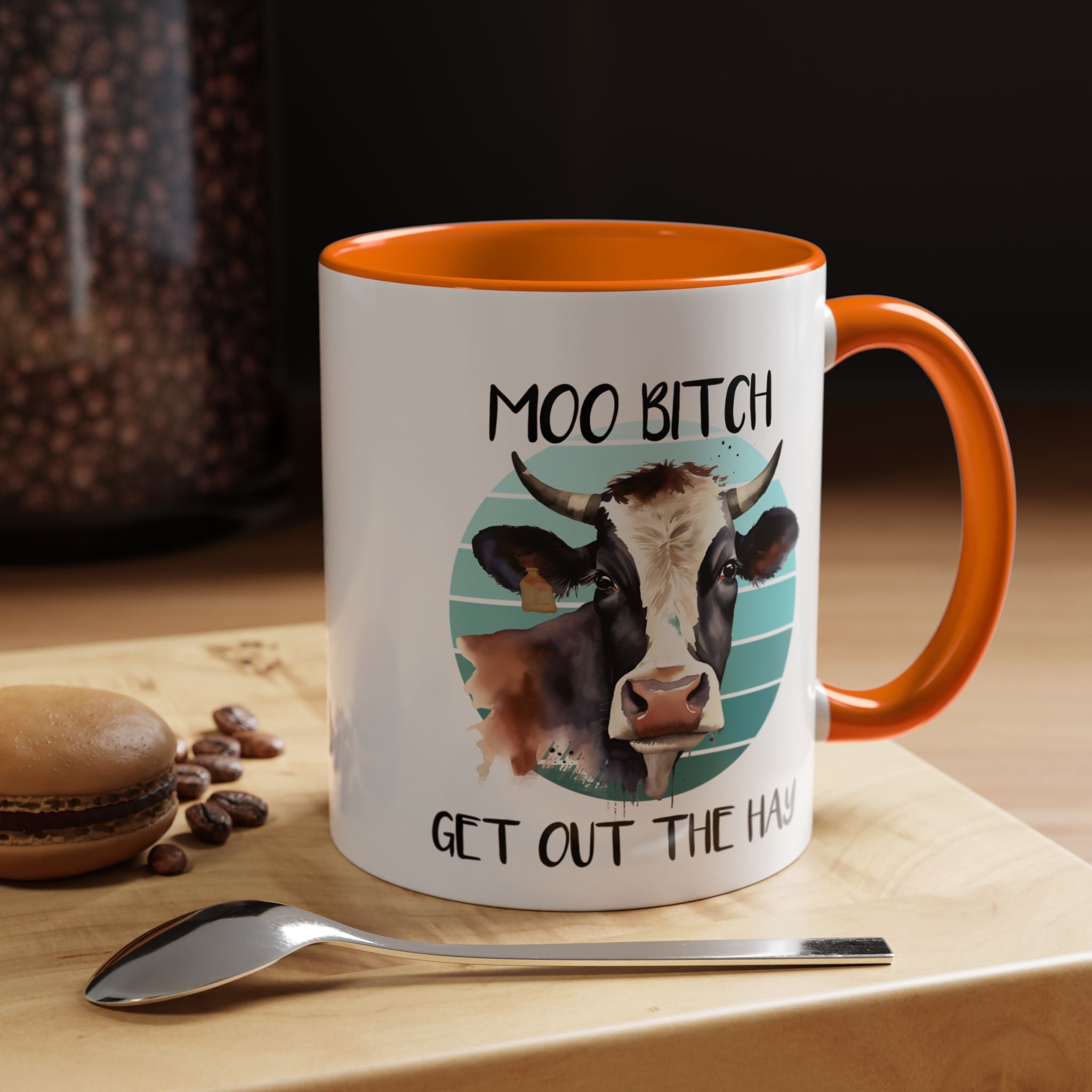 Funny Coffee Mug, Personalized Mug, Moo Bitch Get Out The Hay Accent Cup (11, 15oz), Gift Under 20, White Elephant gift