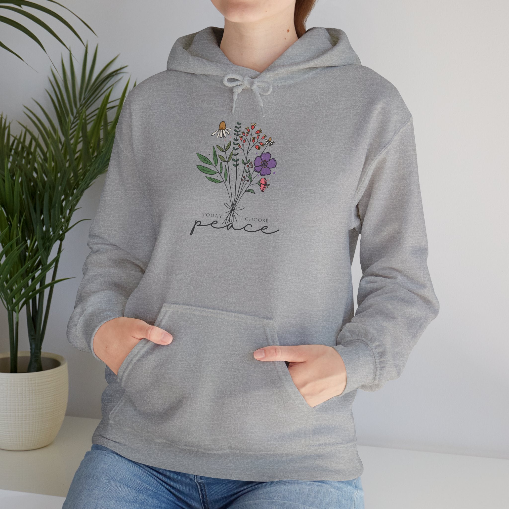 Peace Floral Hoodie — Minimal Botanical Graphic Hooded Sweatshirt
