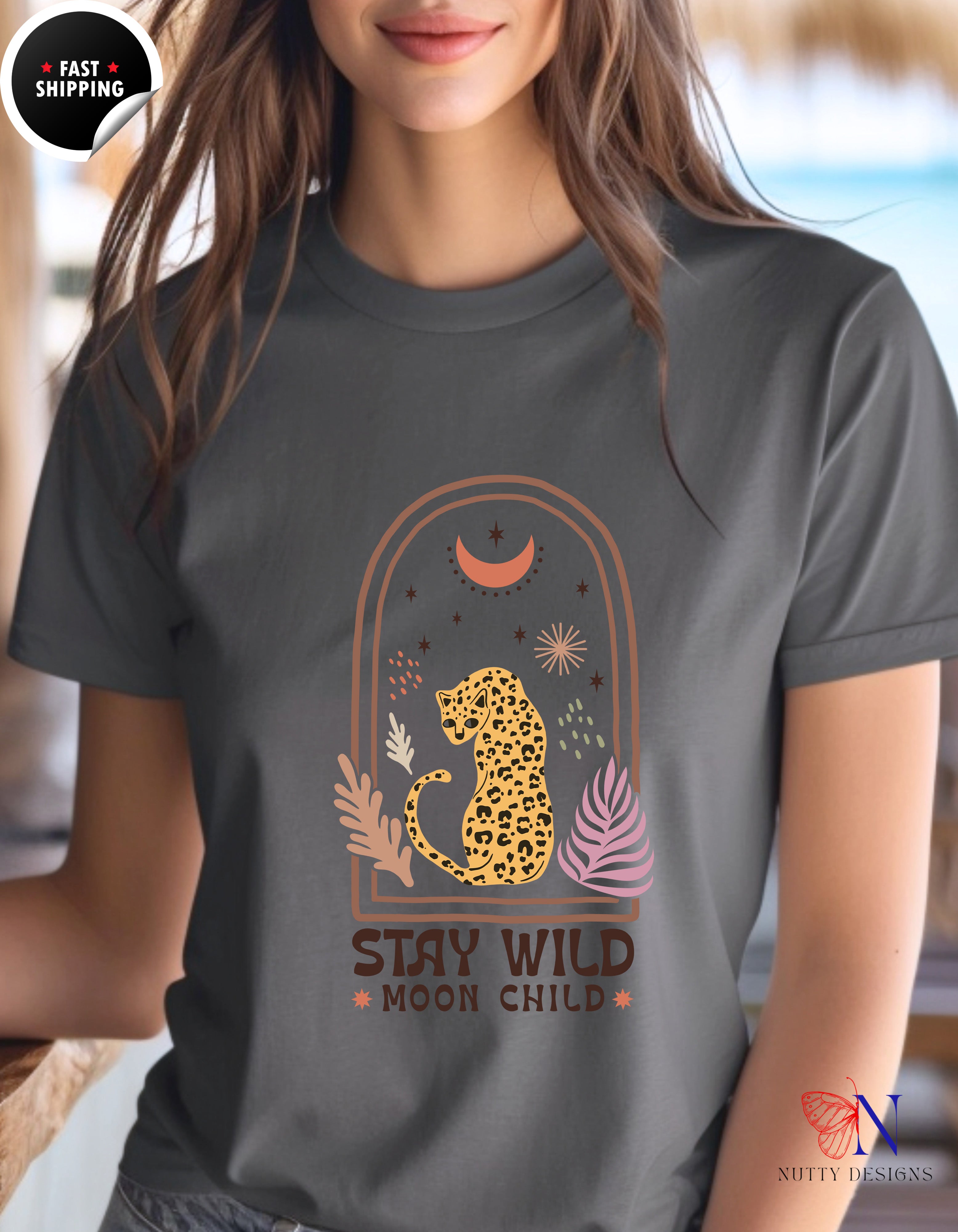 Stay wild, Moon child Shirt, Moon Bohemian Shirt, For Moon T-Shirt Lifestyle Mockup | Nutty Designs