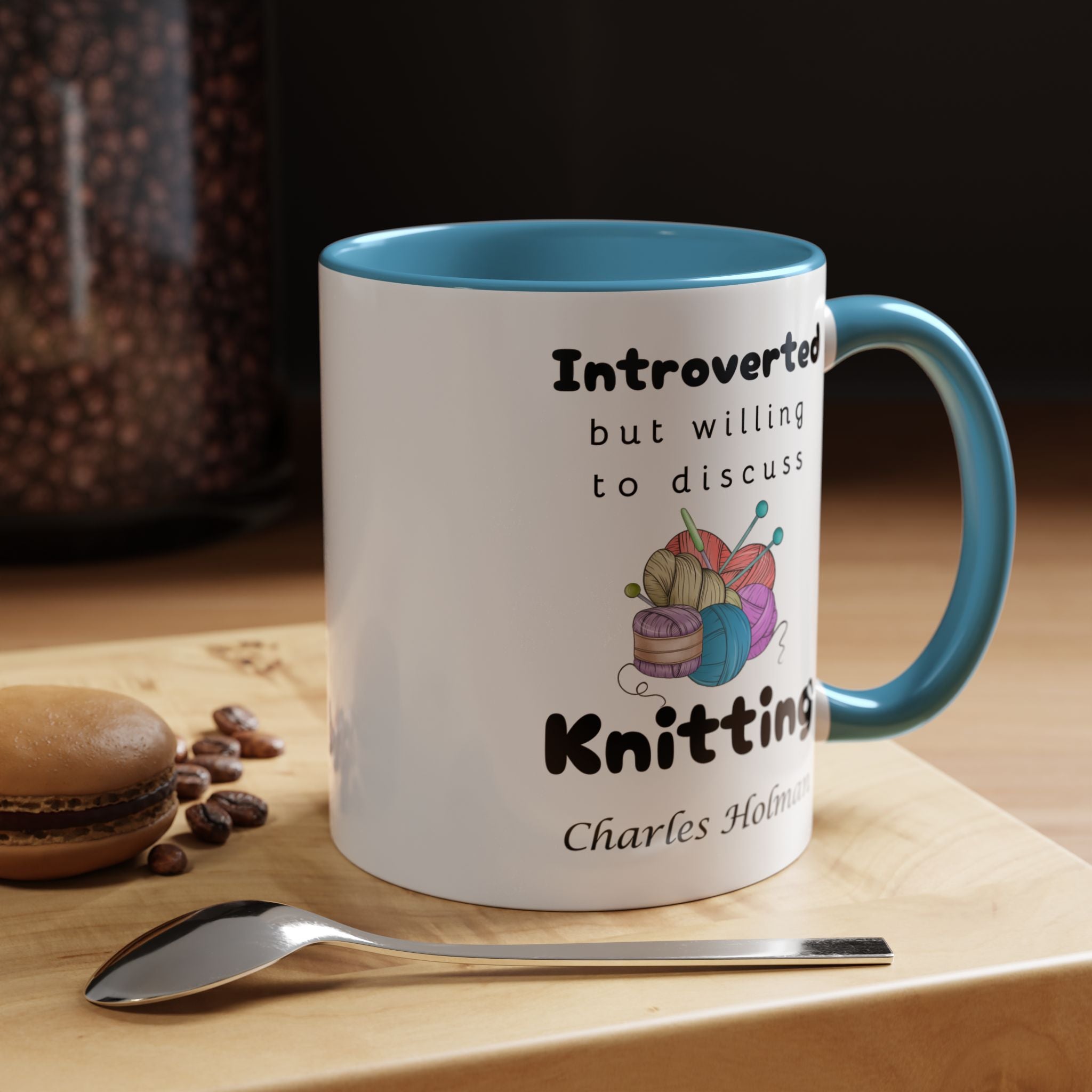 Funny Coffee Mug, Introverted But Willing To Discuss Knitting Personalized Accent Coffee Mug (11 and 15oz)