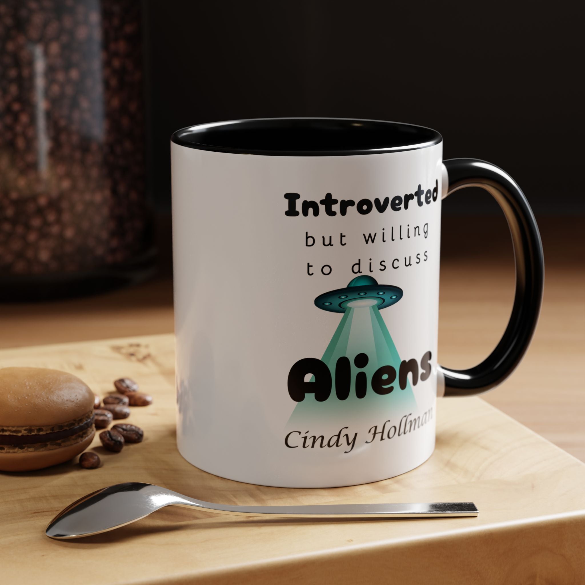 Introverted But Willing To Discuss Aliens Personalized Accent Coffee Mug (11 and 15oz)