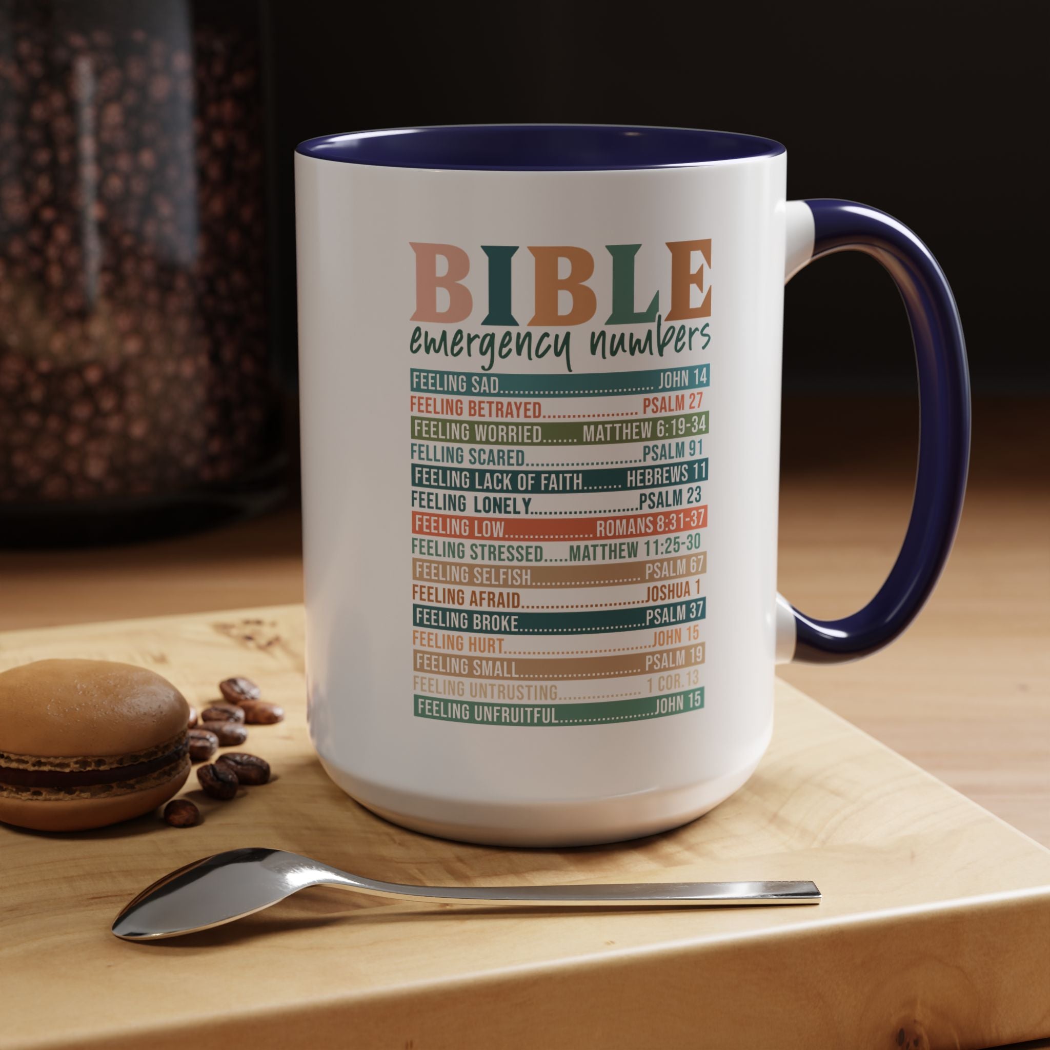 Religious Faith Based Gift, Personalized Mug, Bible Emergency Numbers Accent Coffee Cup (11, 15oz), Gift Under 20, White Elephant, Christian