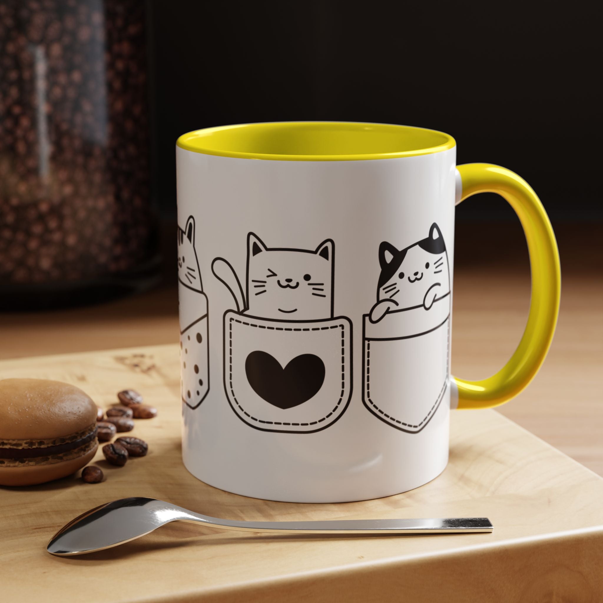 Funny Coffee Mug, Personalized Mug, Pocket Full Of Cats Accent Cup (11, 15oz), Gift Under 20, White Elephant, Cat & pet lover gift