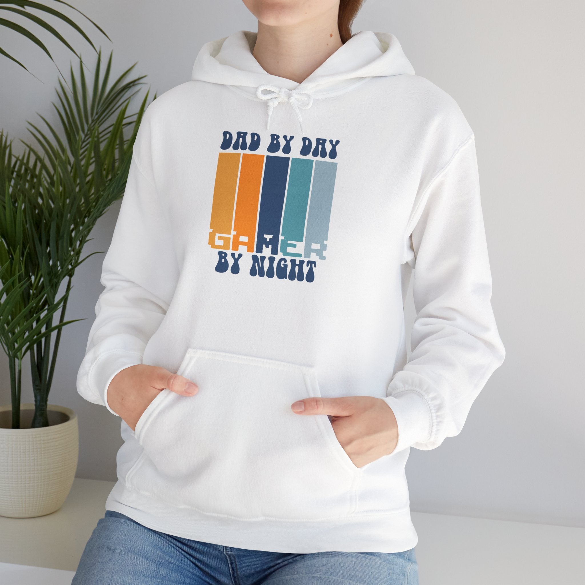 Dad by Day Gamer by Night Hoodie – Retro Stripes Gaming Dad Sweatshirt
