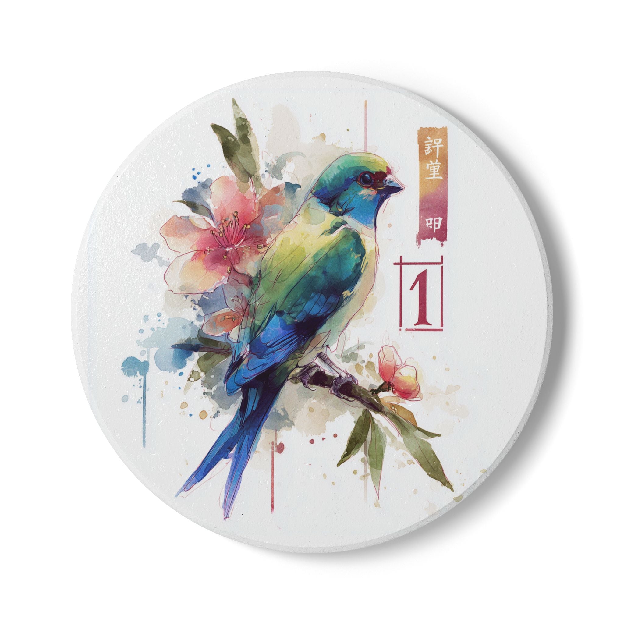 One Bam Bird Mahjong Ceramic Coaster - Decorative Drinkware, Home Decor, Gift for MAHJ Game Lovers, Nature Art, Mahjong Gift