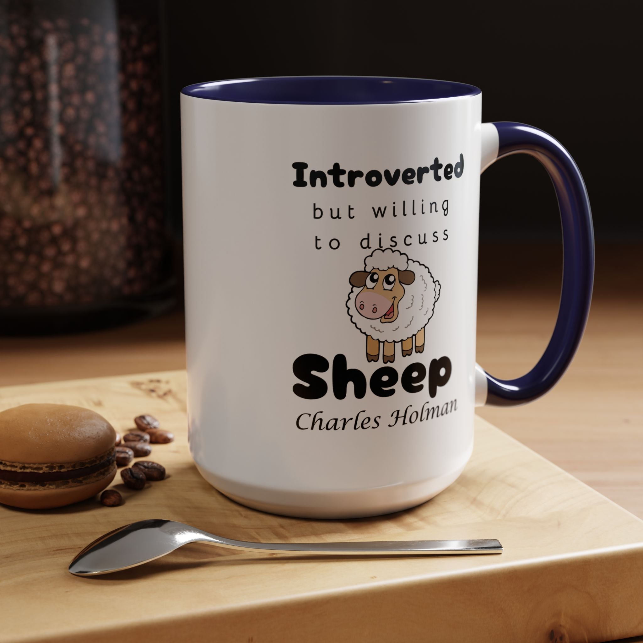 Funny Coffee Mug, Introverted But Willing To Discuss Sheep Personalized Accent Coffee Mug (11 and 15oz)