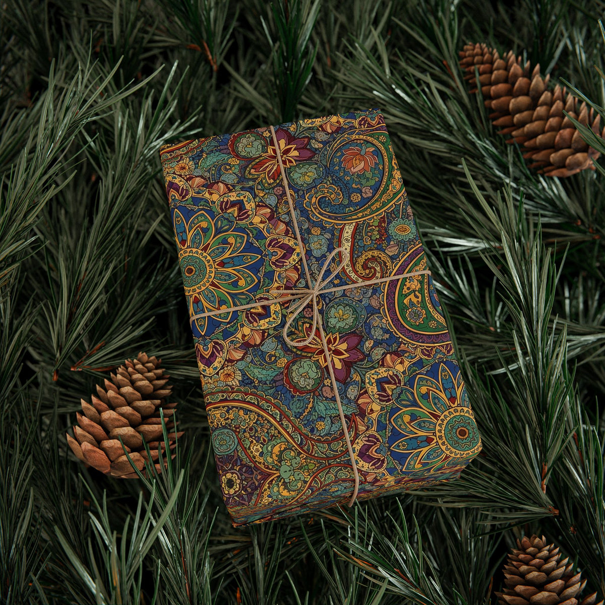 Diwali Wrapping Paper Roll - Vintage Jewel Paisley Indian Gift Wrap