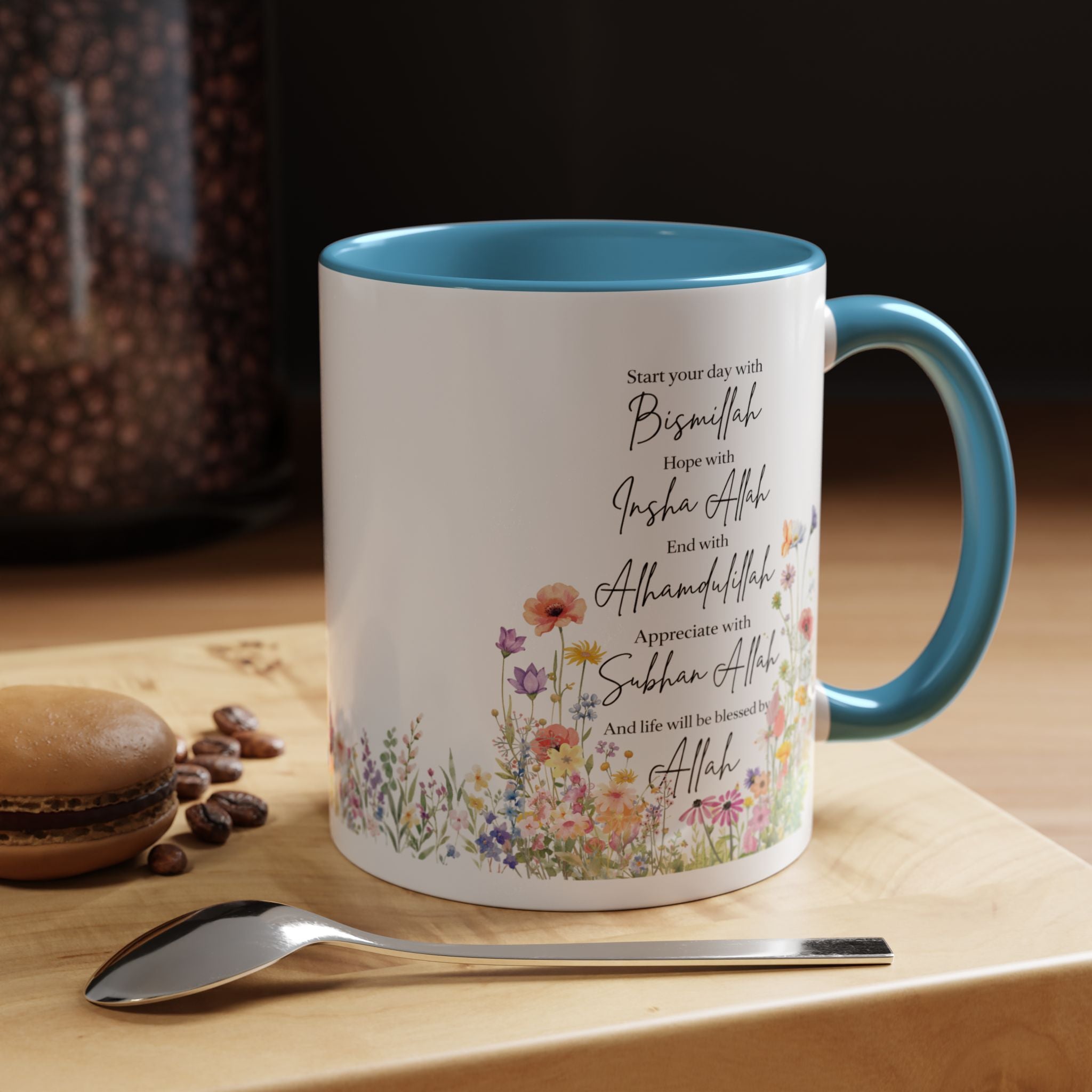 Islamic  mug | Floral Accent, Islamic Muslim Coffee Cup, Coffee Lover Gift, Gift for Ramadan & Eid, Quran Quotes Prayer Mug