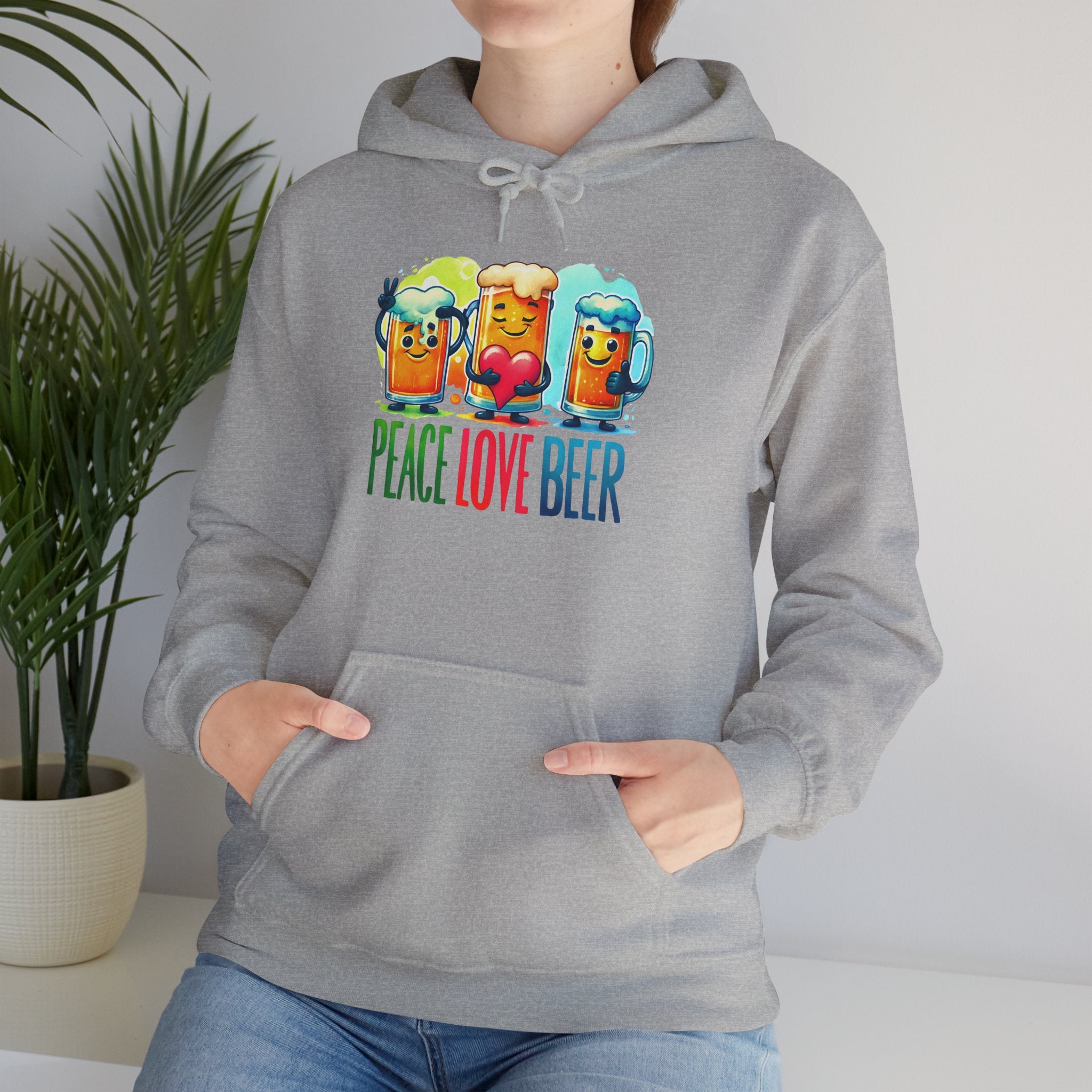 Peace Love Beer Hoodie - Colorful Cute Beer Glasses Graphic Sweatshirt
