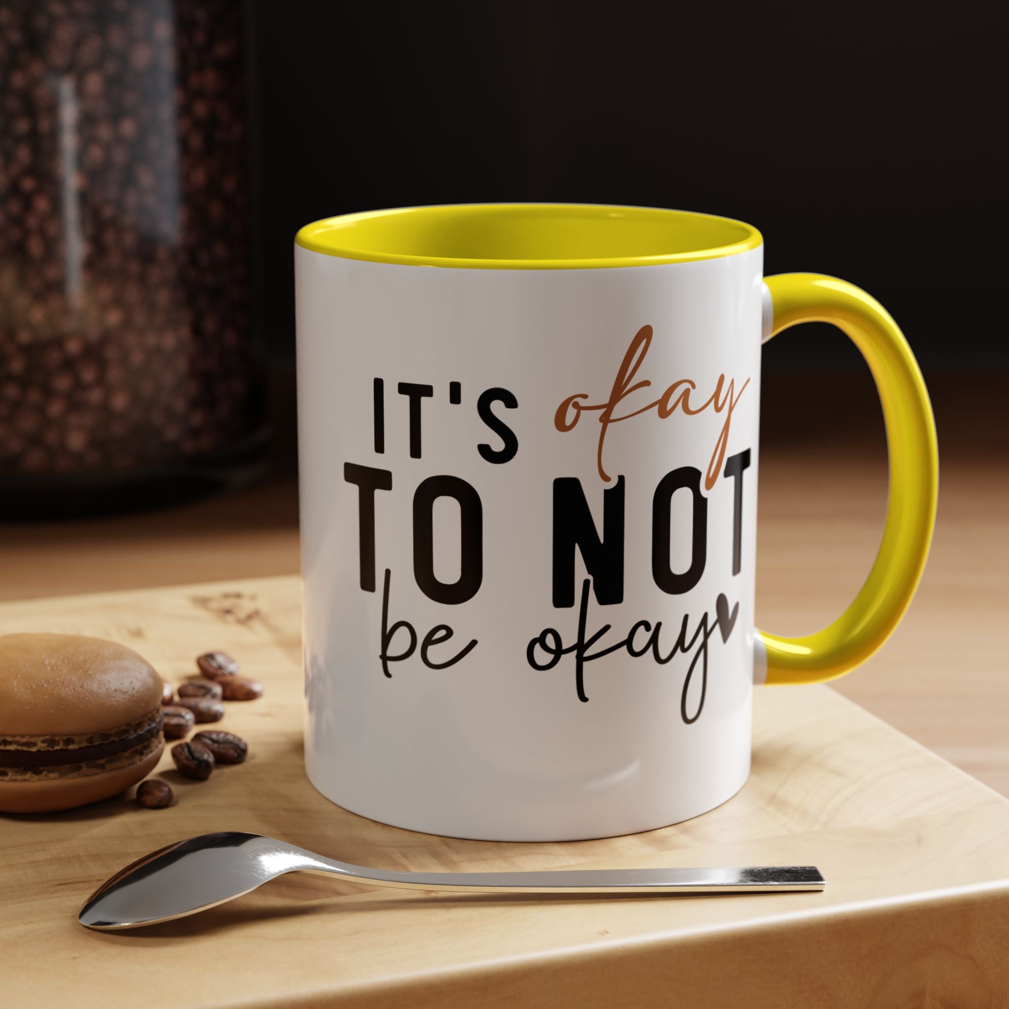 Funny Coffee Mug, Personalized Mug, It's Okay To Not Be Okay Accent Cup (11, 15oz), Gift Under 20, White Elephant gift
