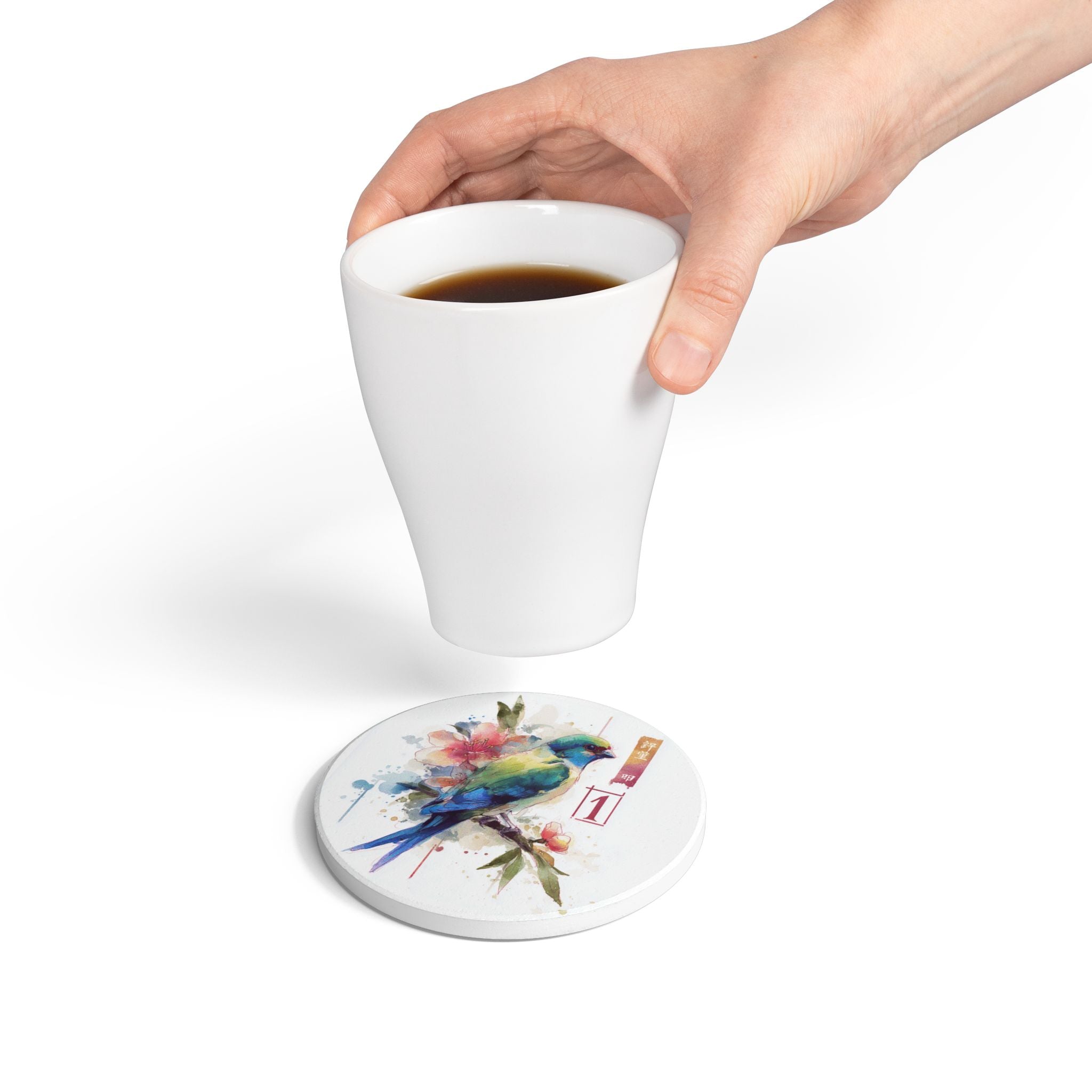 One Bam Bird Mahjong Ceramic Coaster - Decorative Drinkware, Home Decor, Gift for MAHJ Game Lovers, Nature Art, Mahjong Gift