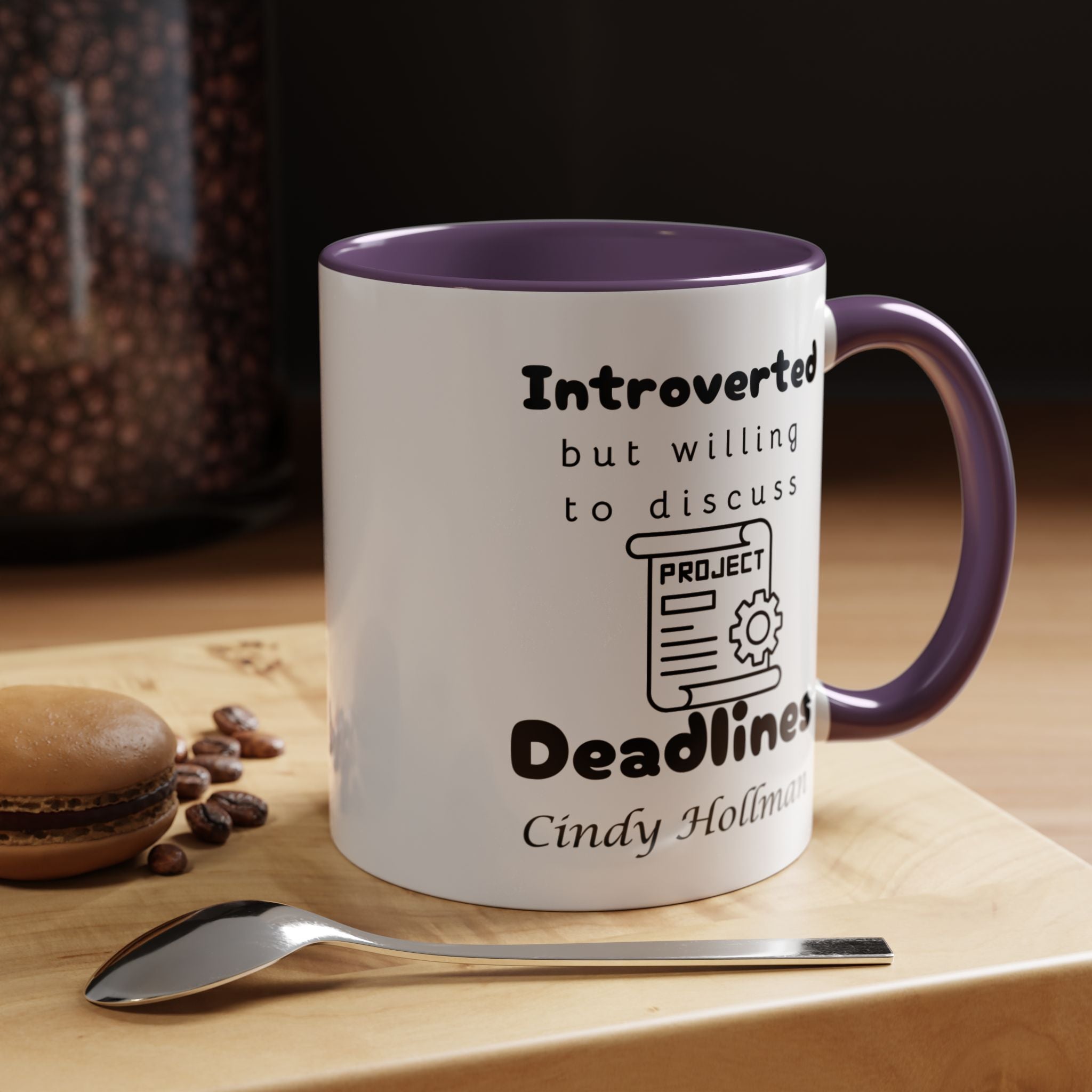 Introverted But Willing To Discuss Deadlines Personalized Accent Coffee Mug (11 & 15oz) For Project, Program, Portfolio Manager Nerds, Geeks