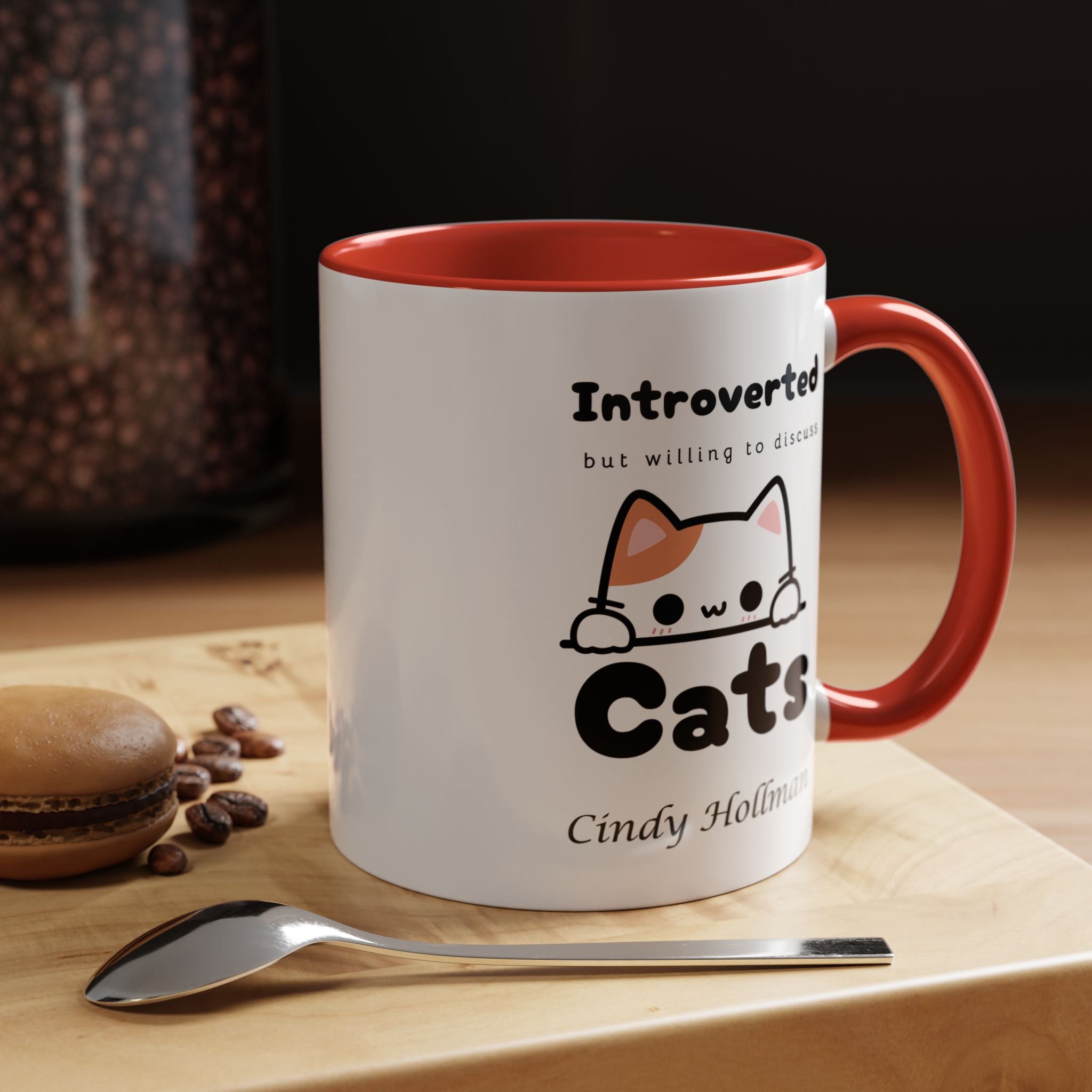 Introverted But Willing To Discuss Cats Personalized Accent Coffee Mug (11 and 15oz)