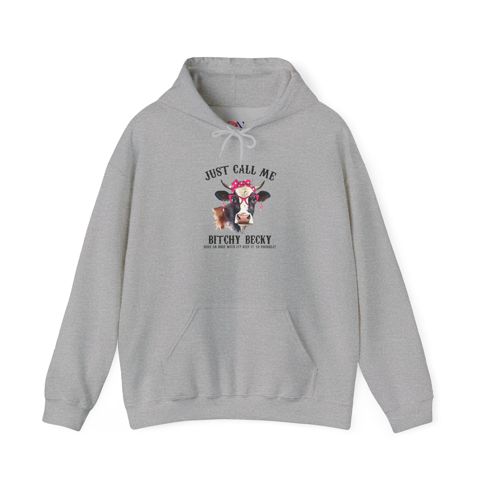 Cow Graphic Hoodie — "Just Call Me Bitchy Becky" Funny Cow Lover Sweatshirt