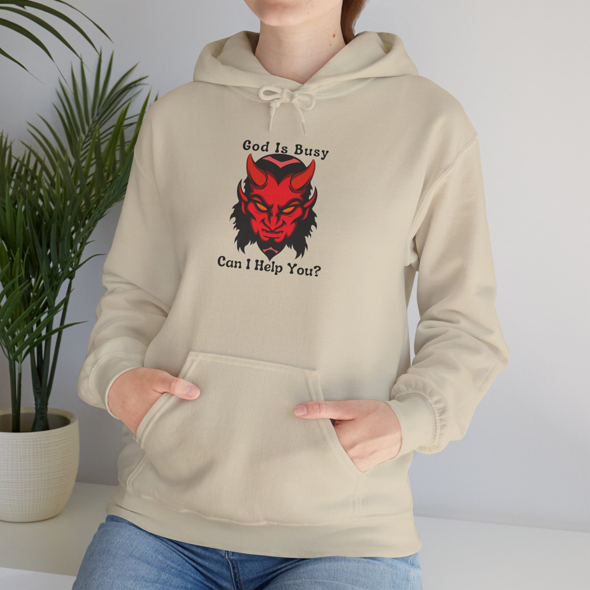Unisex Heavy Blend™ Hooded God Is Busy Can I Help You? Sweatshirt