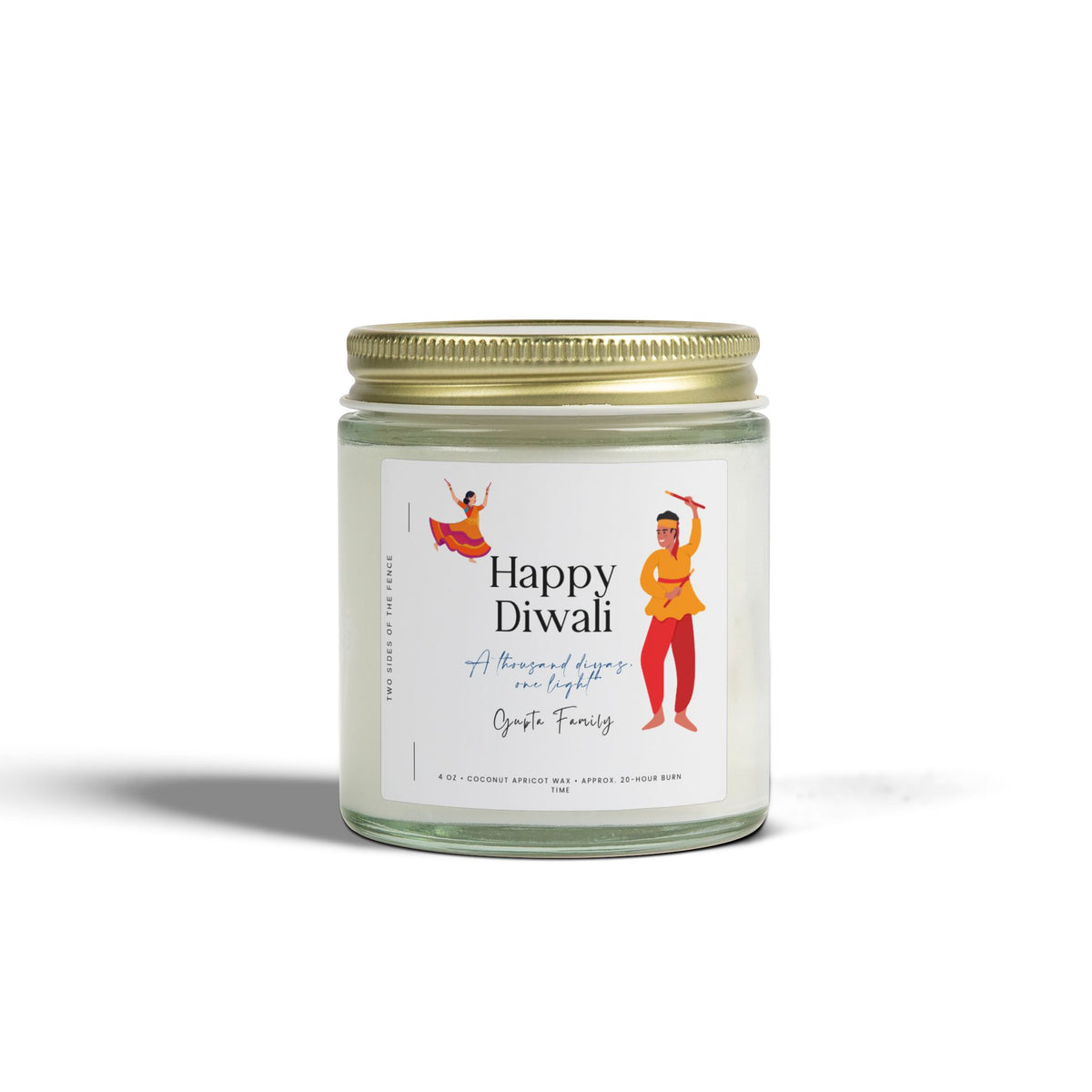 Personalized Diwali Candle — Dancing Couple I, 4 oz or 9 oz