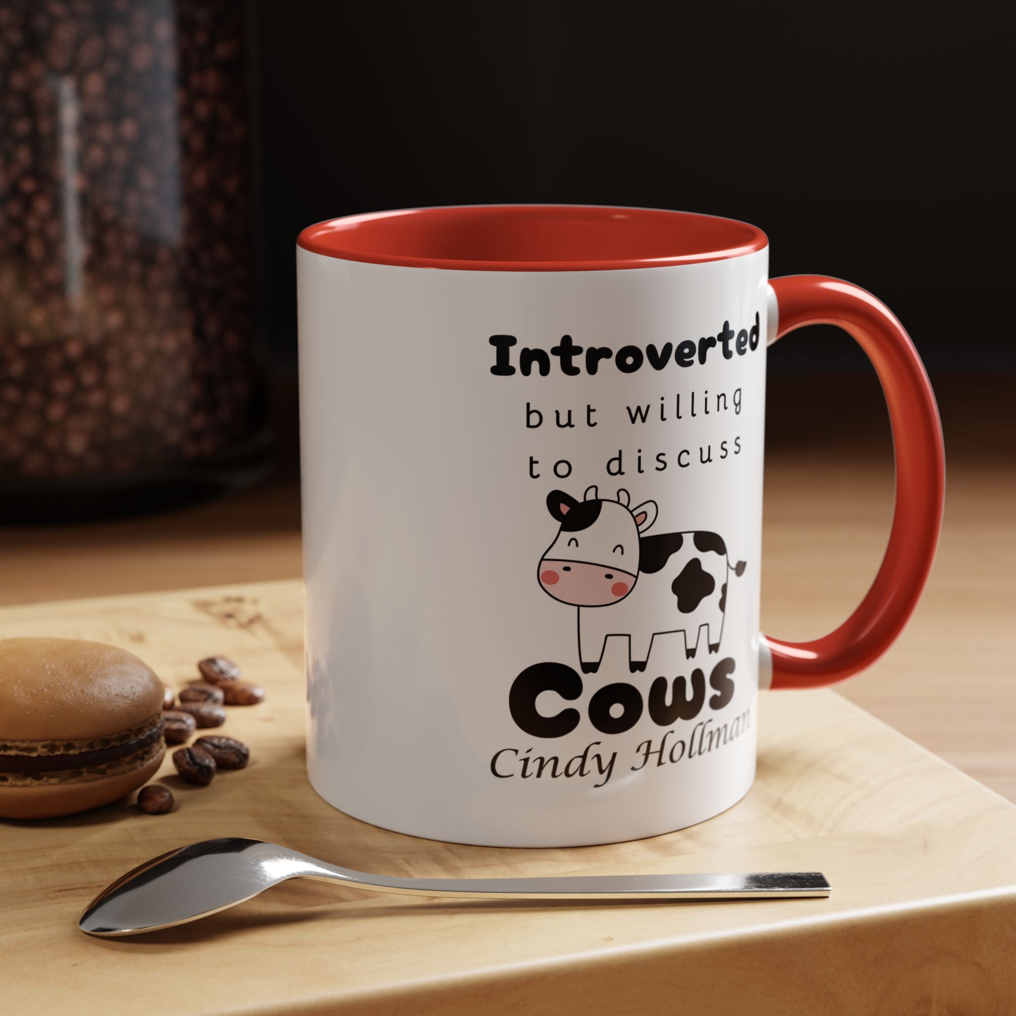 Funny Coffee Mug, Introverted But Willing To Discuss Cows Personalized Accent Coffee Mug (11 and 15oz)