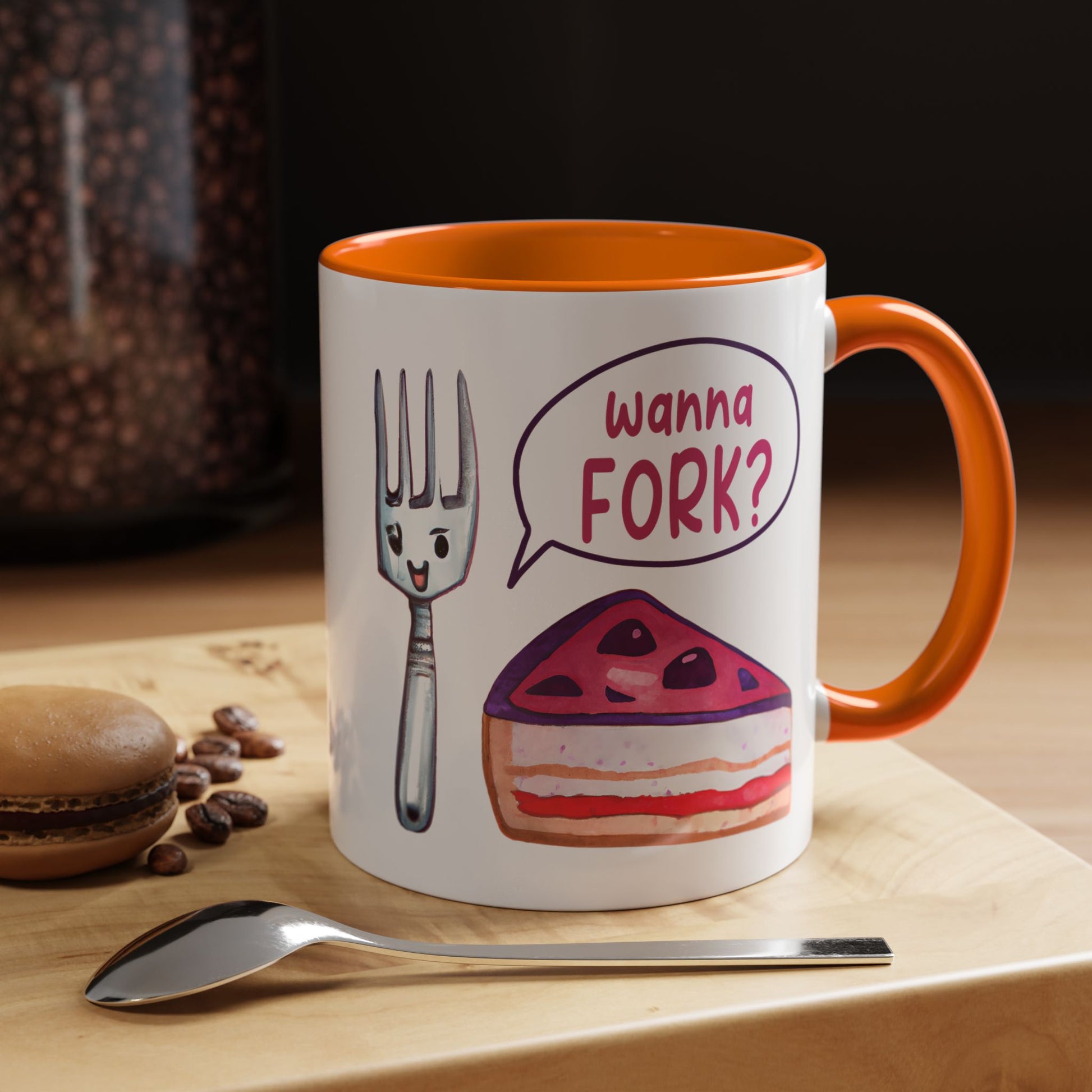 Wanna Fork? Cute Cake & Fork Illustration Mug Lifestyle Mockup | Nutty Designs
