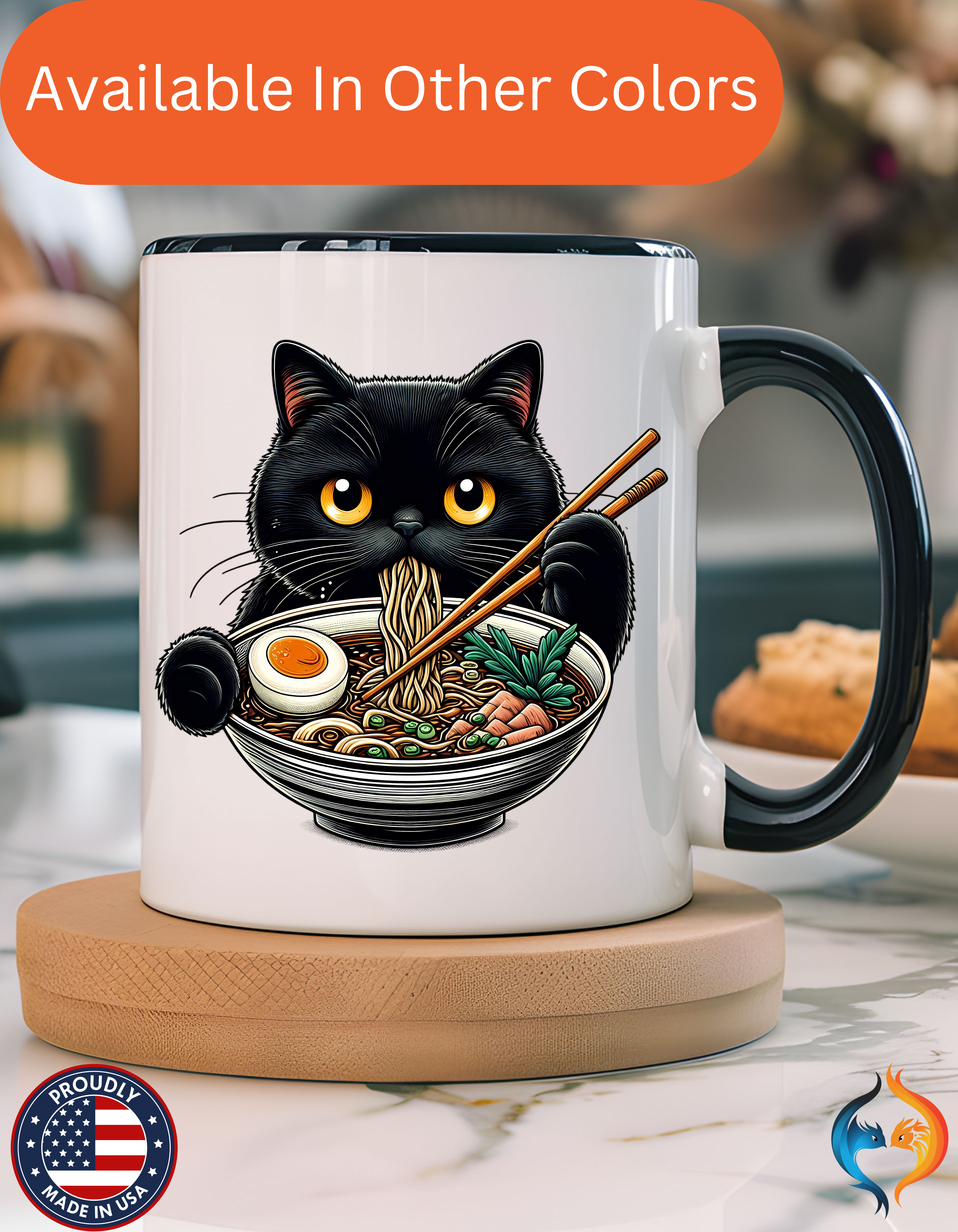 Raman Kitty Mug Lifestyle Mockup | Nutty Designs