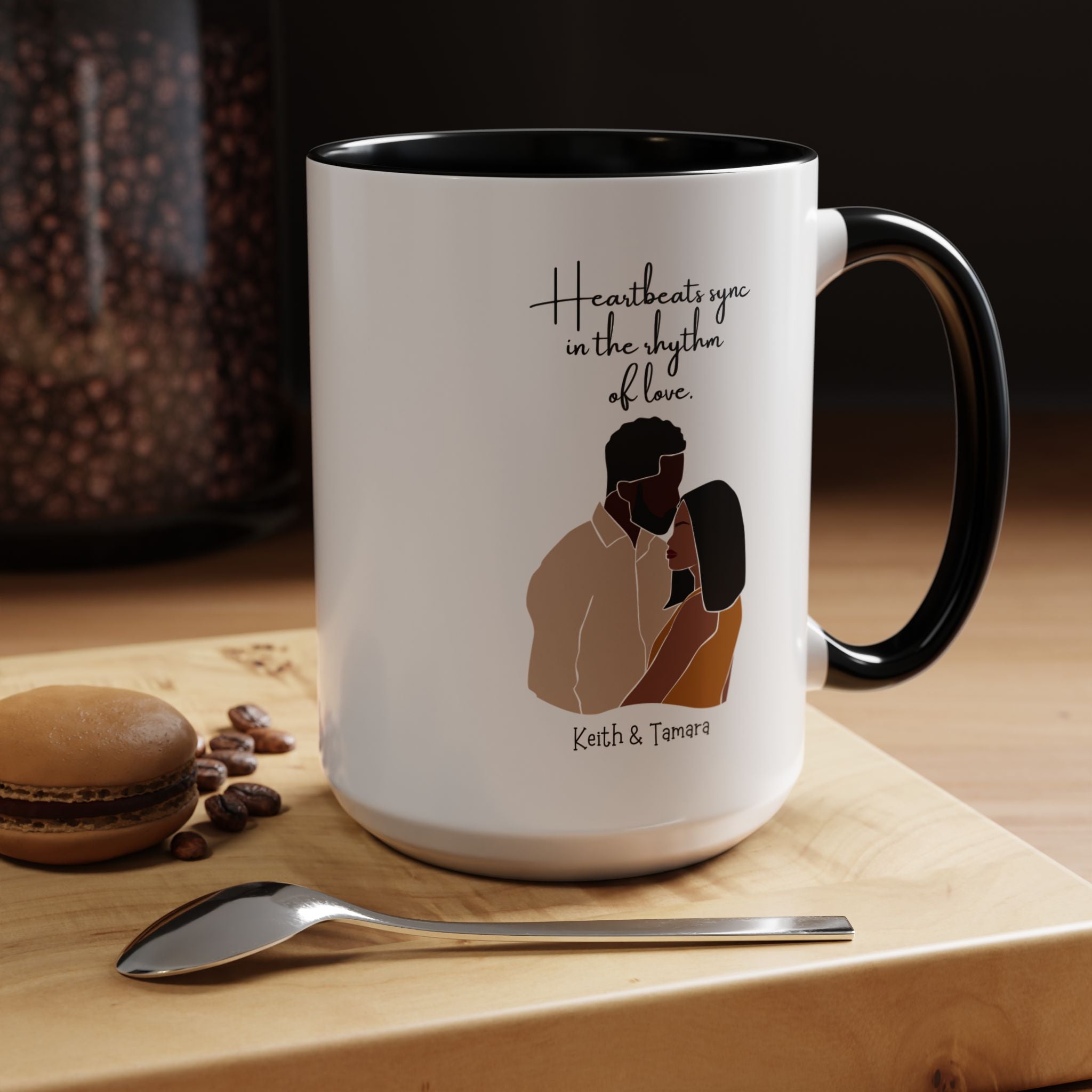 Heartbeats Sync In The Rhythm of Love Black Girl  Personalized  Valentine Cup, Black Cupid, Anniversary  Romantic, V-Day, Couples Gift 11,15