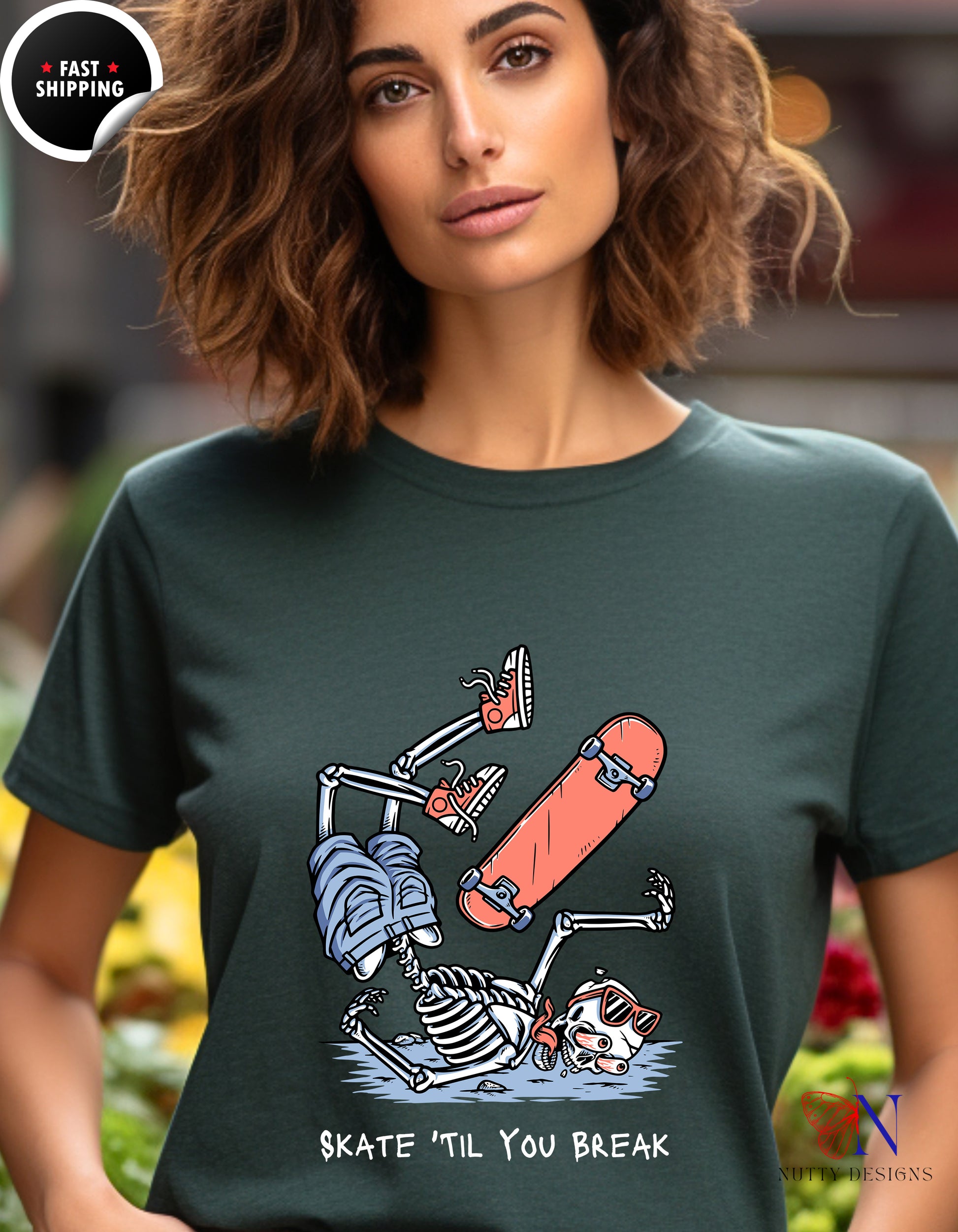 Skate Till You Break — Skateboard Shirt for Skaters T-Shirt Lifestyle Mockup | Nutty Designs