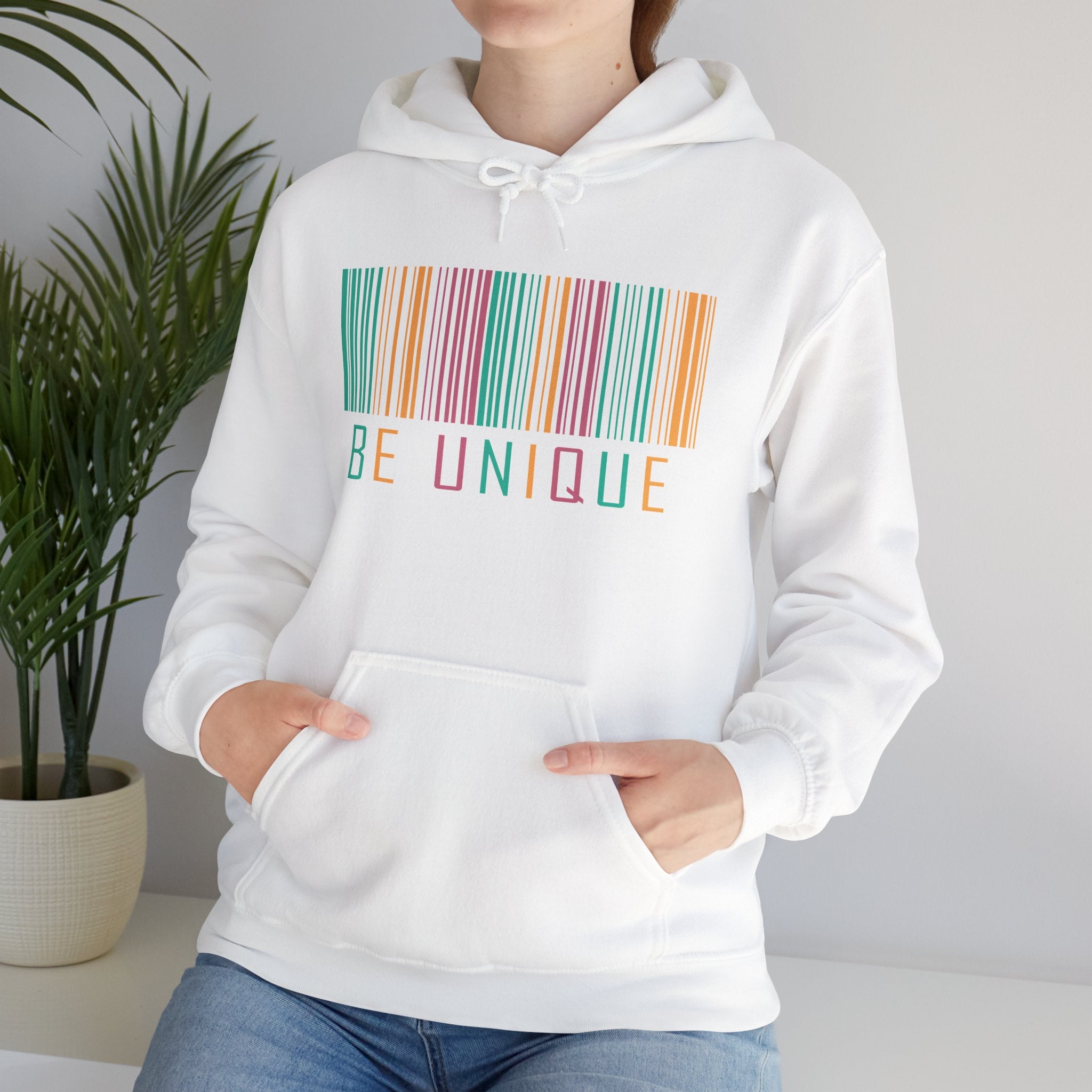 Be Unique Color Barcode Hoodie – Inspirational Pastel Graphic Sweatshirt