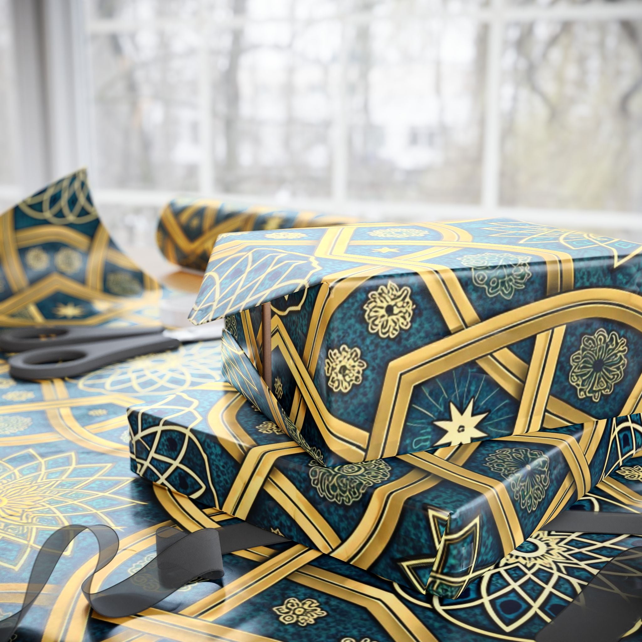Ramadan Wrapping Paper - Islamic Gift Wrap With Geometric, Moon and Stars Design