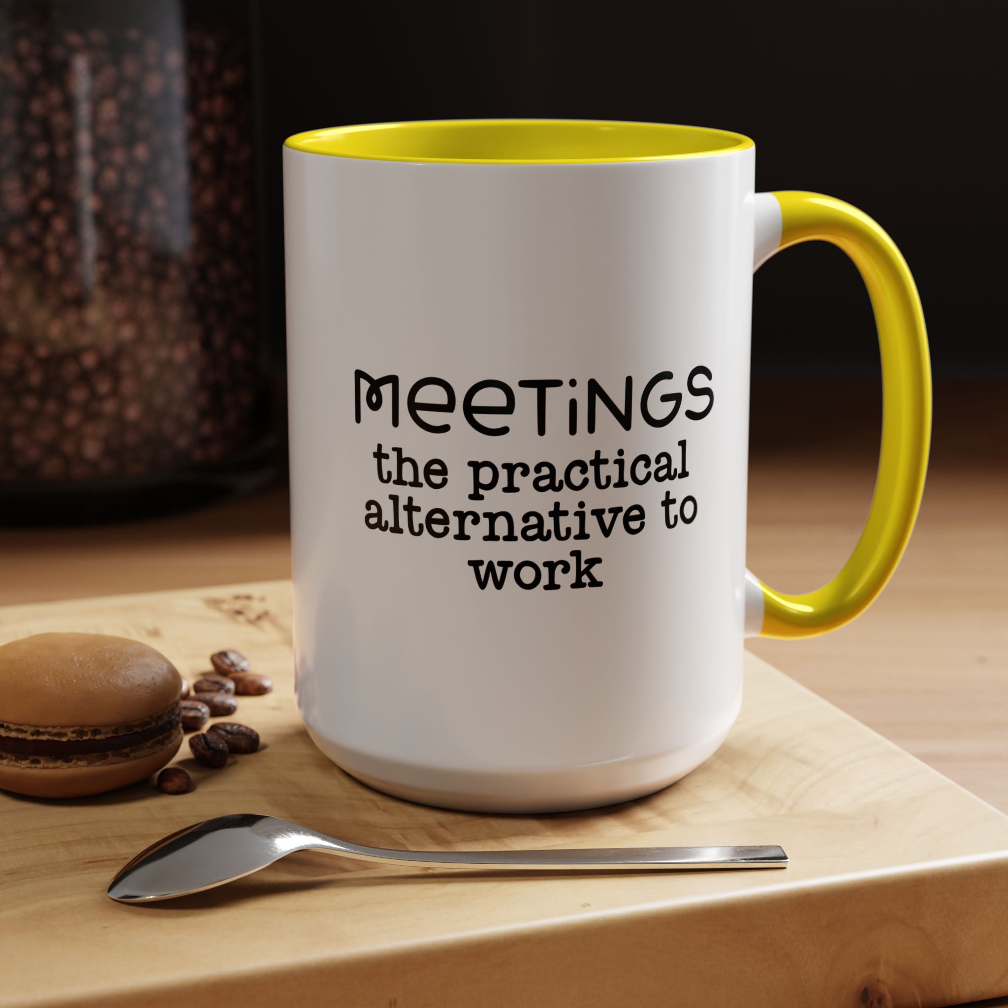 Funny Coffee Mug, Personalized Mug, Meetings The Practical Alternative To Work Accent Cup (11, 15oz), Gift Under 20, White Elephant gift