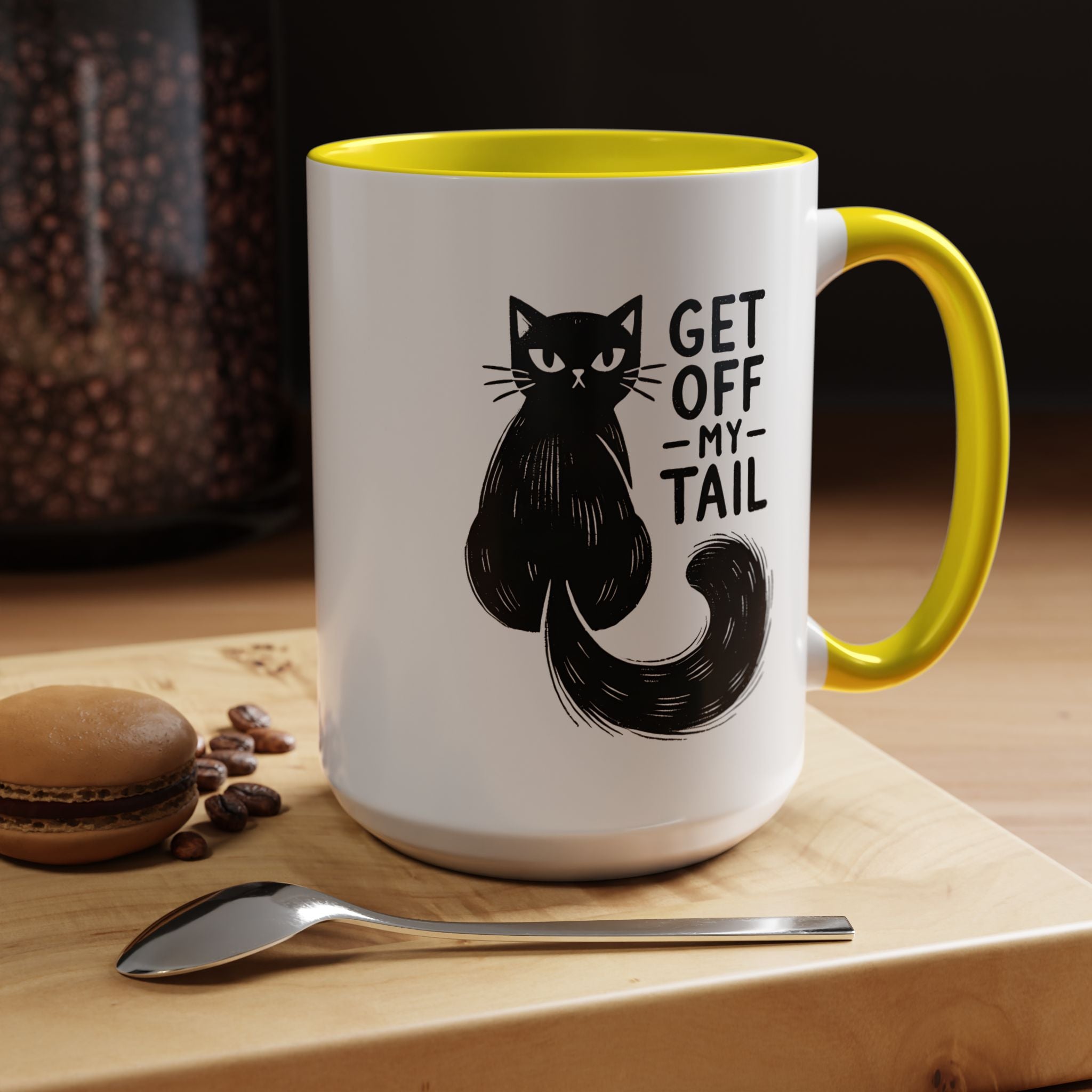 Get Off My Tail Cat , Sarcastic Tea Cup Mug Lifestyle Mockup | Nutty Designs