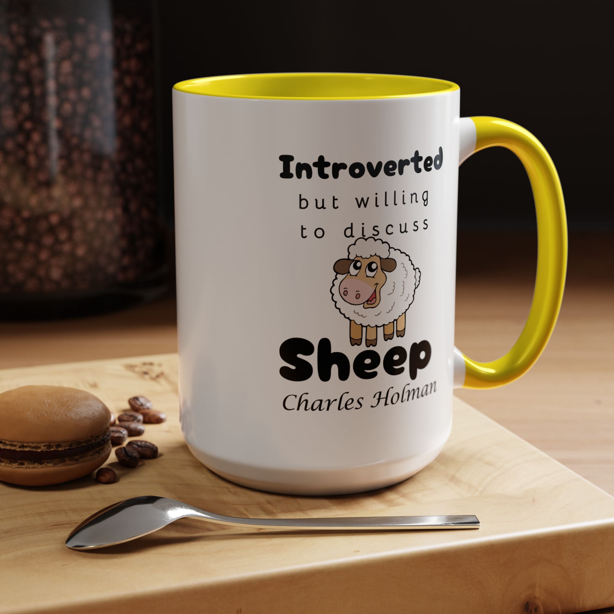 Funny Coffee Mug, Introverted But Willing To Discuss Sheep Personalized Accent Coffee Mug (11 and 15oz)