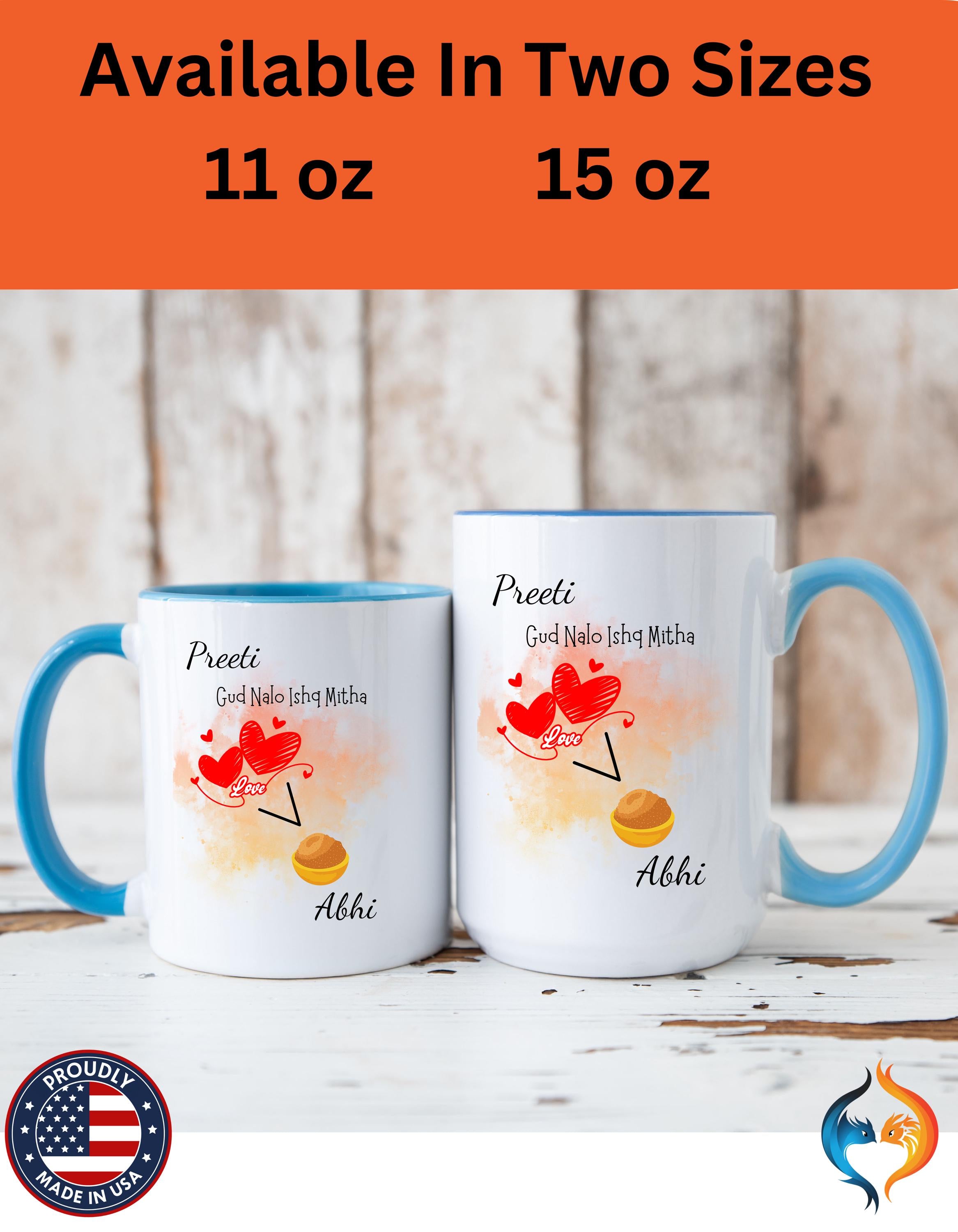 Funny Coffee Mug, Personalized Mug, Gud Nalo Ishq Mitha Couple Accent Cup 11/15oz, Anniversary, Wedding, Valentines Romantic Gift Him or her